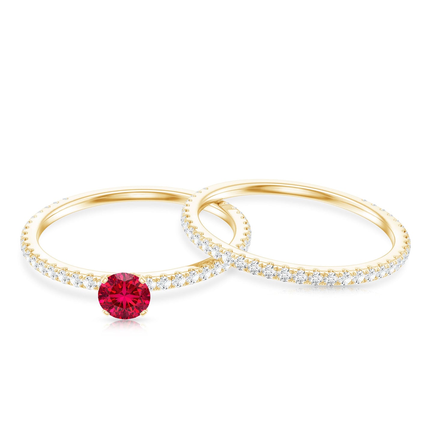 Simple Lab Created Ruby and Diamond Wedding Ring Set