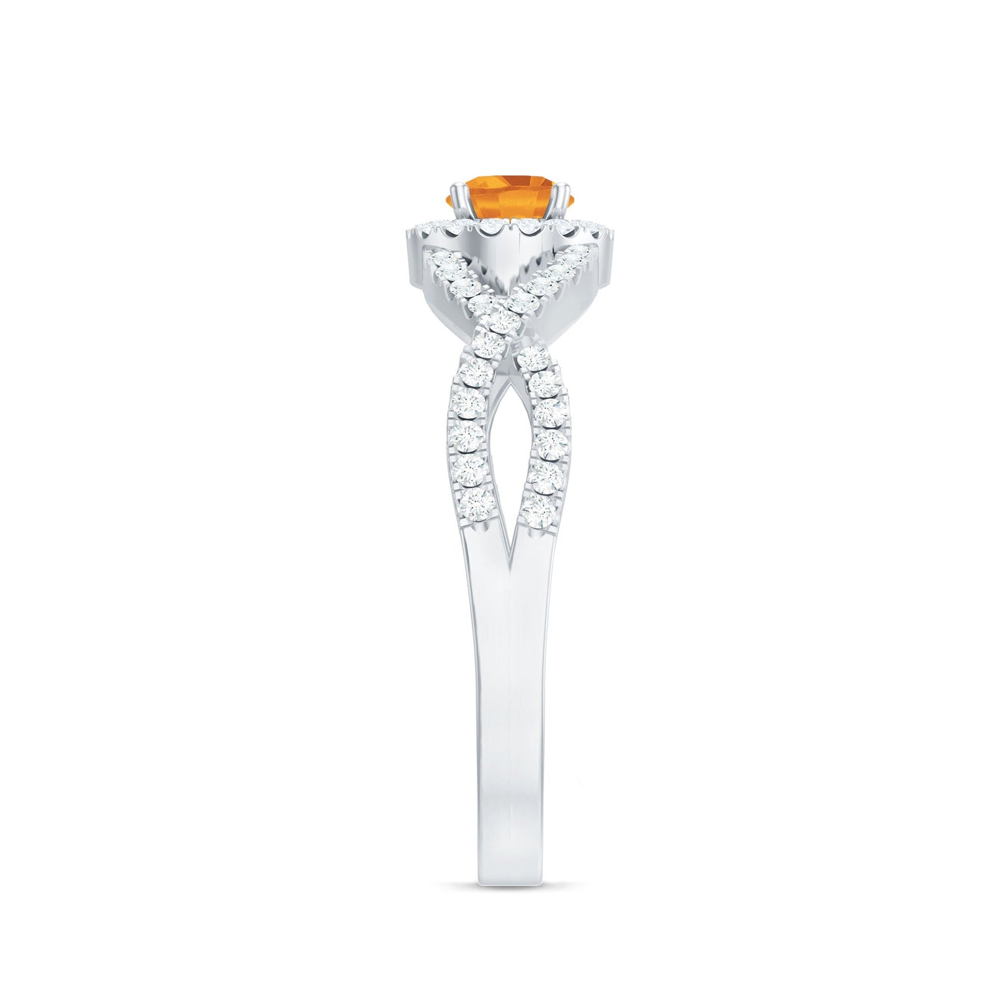 Natural Citrine Diamond Engagement Ring with Criss Cross Shank