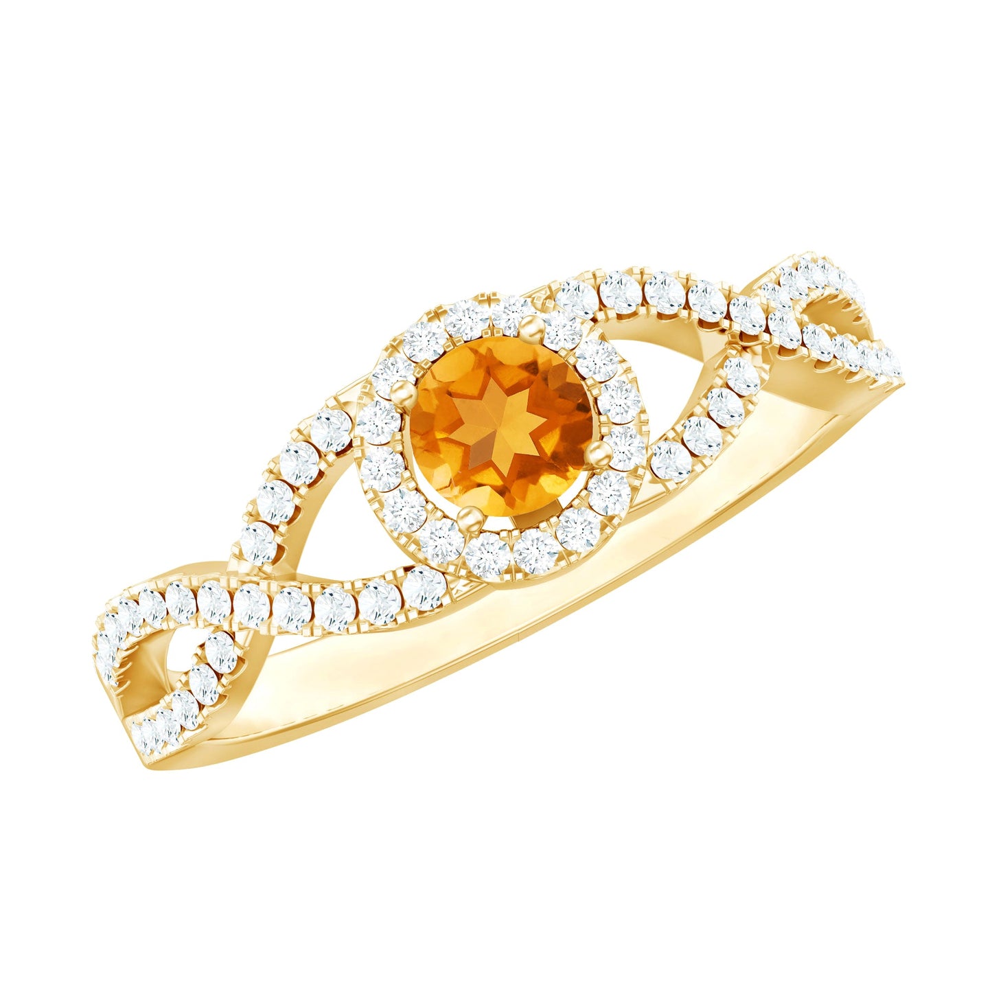 Natural Citrine Diamond Engagement Ring with Criss Cross Shank