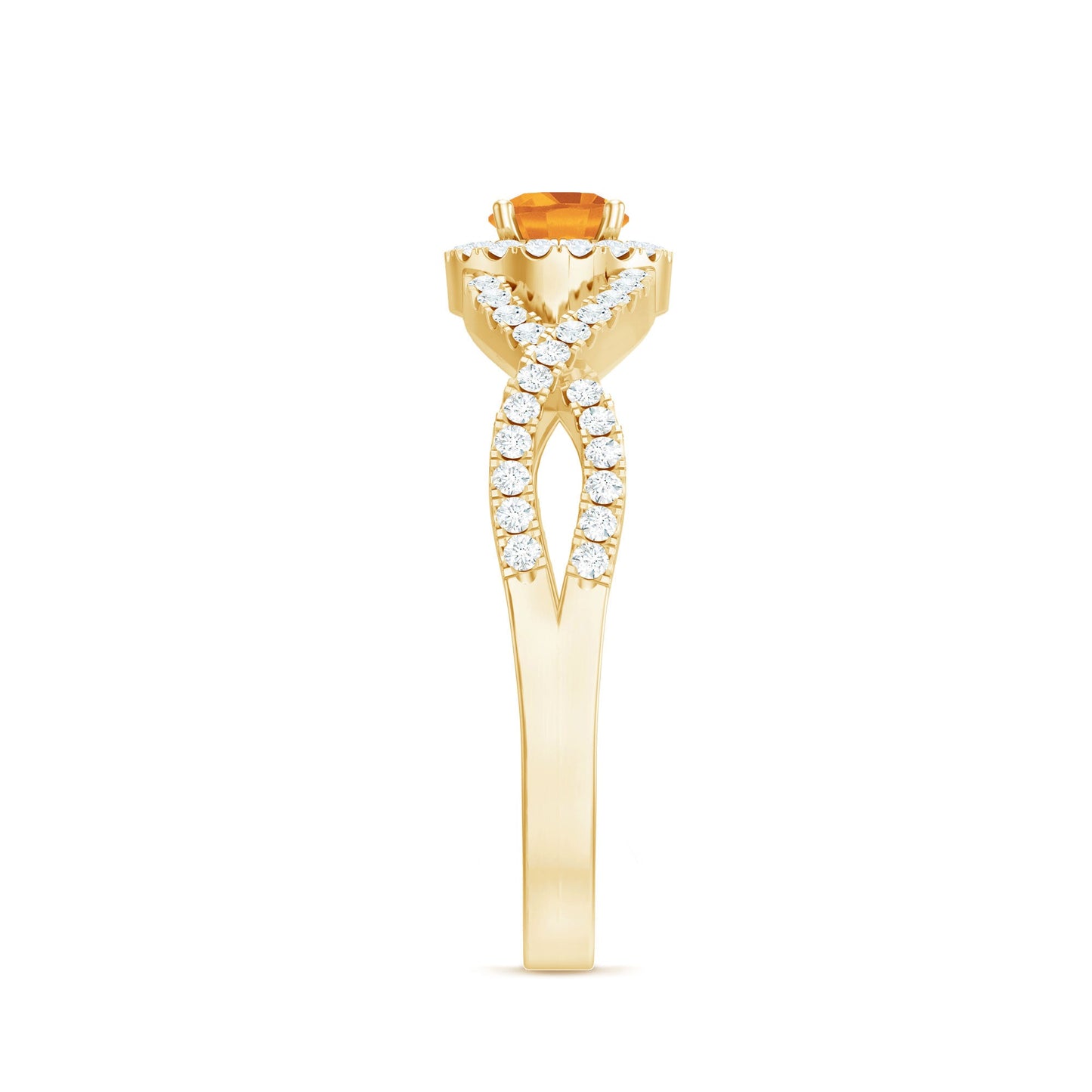 Natural Citrine Diamond Engagement Ring with Criss Cross Shank