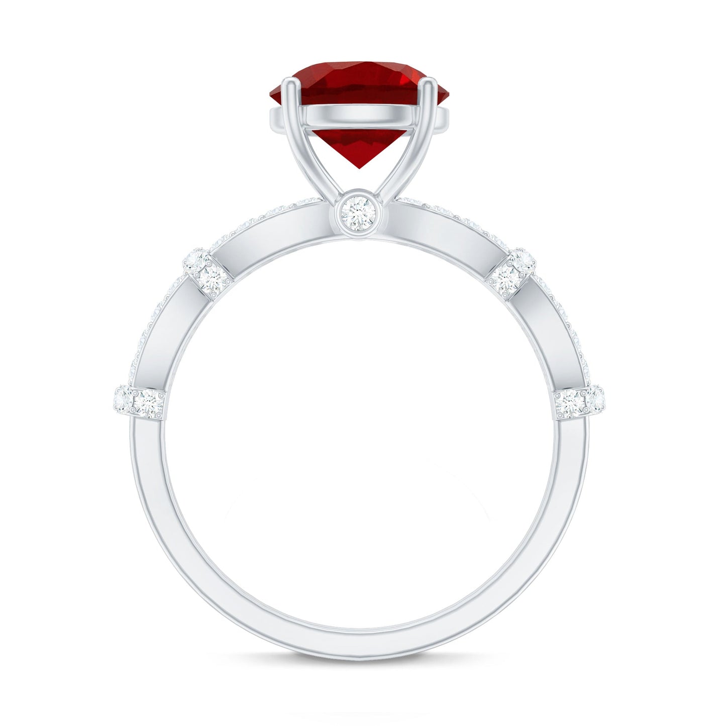 Solitaire Lab Grown Ruby and Diamond Criss Cross Engagement Ring