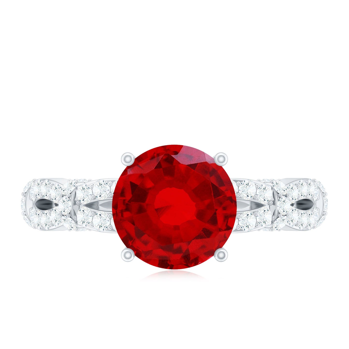 Solitaire Lab Grown Ruby and Diamond Criss Cross Engagement Ring