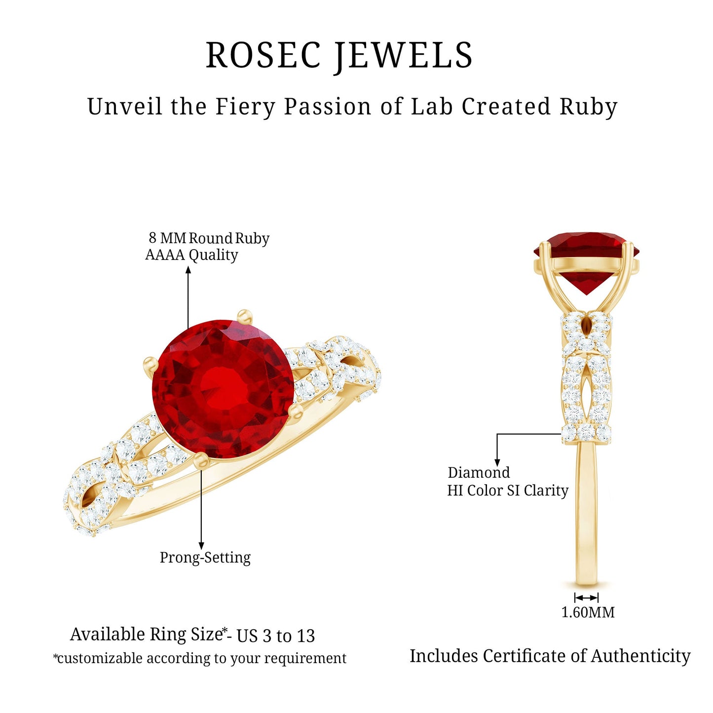 Solitaire Lab Grown Ruby and Diamond Criss Cross Engagement Ring