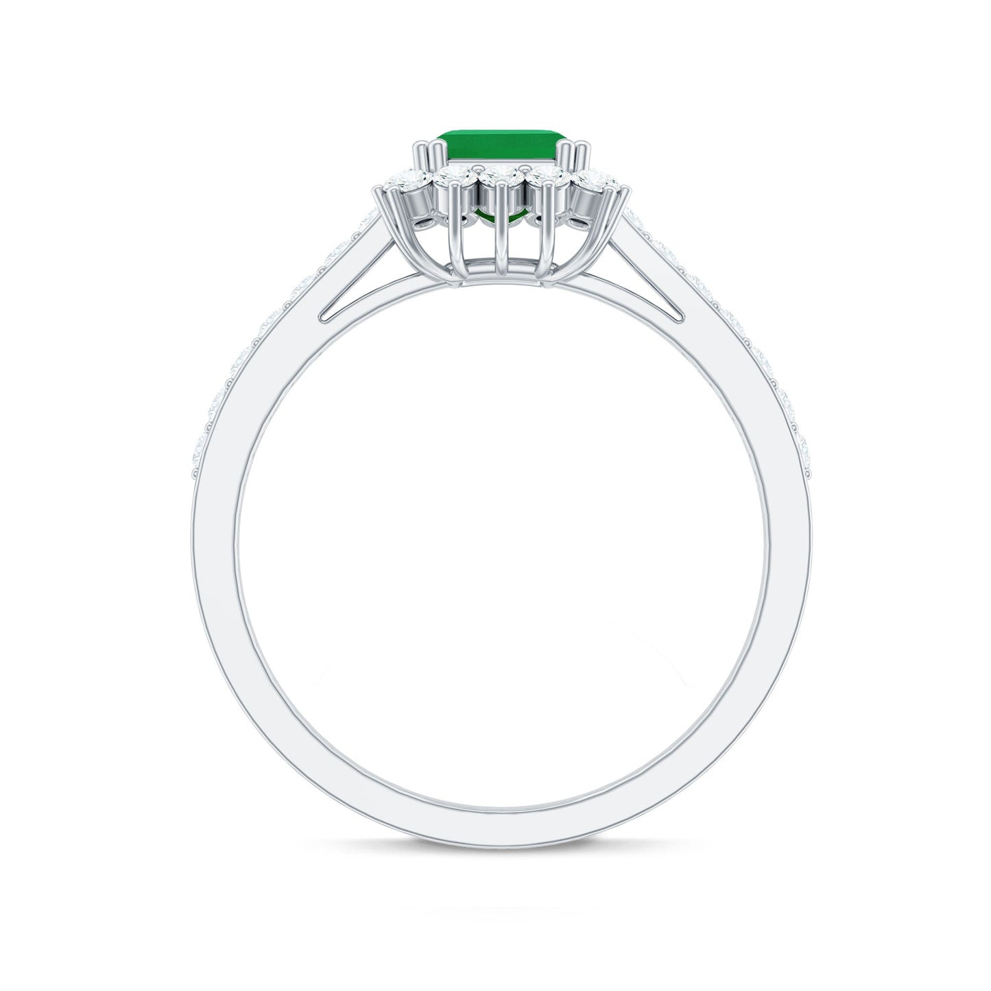 Natural Emerald Cut Emerald Engagement Ring with Diamond Halo