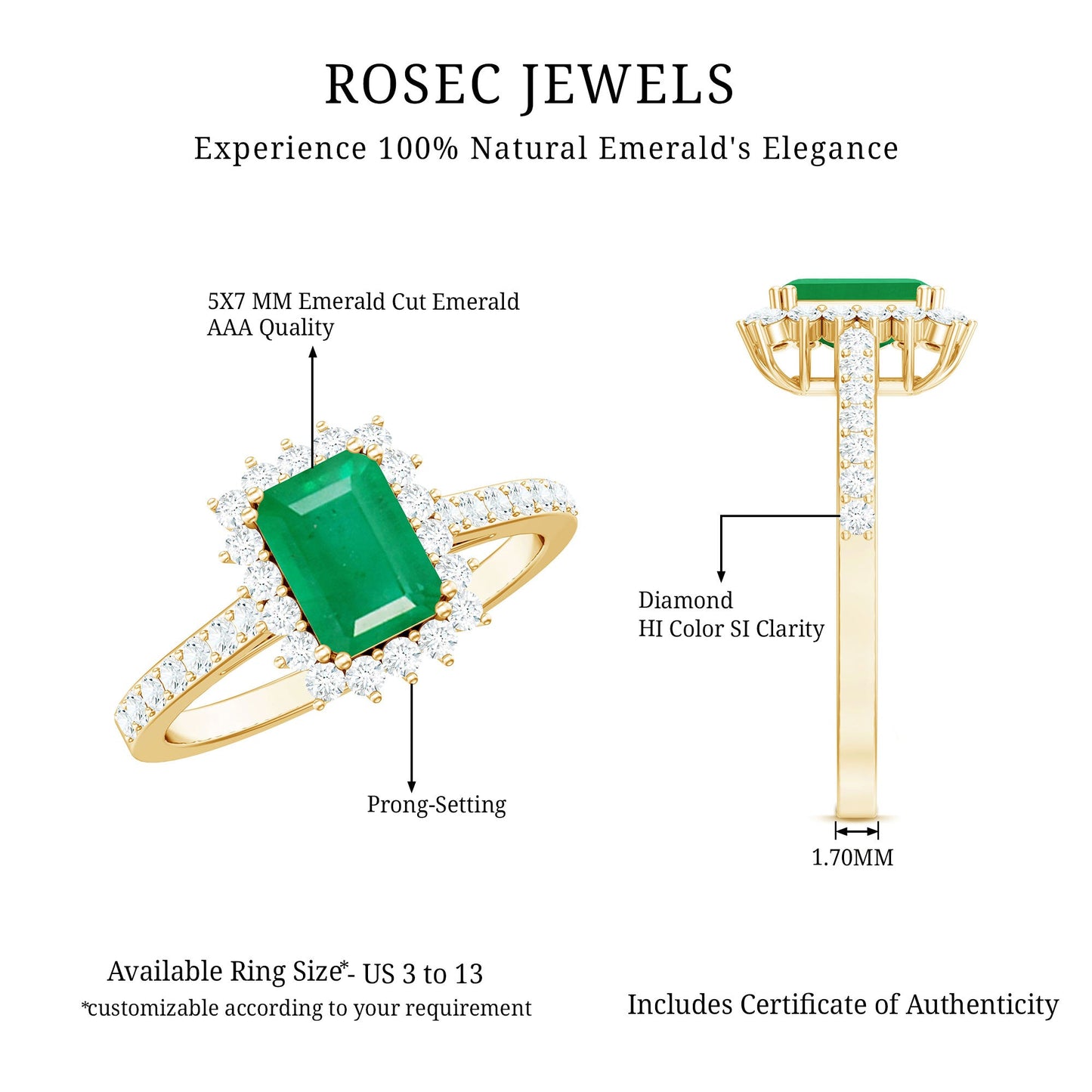 Natural Emerald Cut Emerald Engagement Ring with Diamond Halo