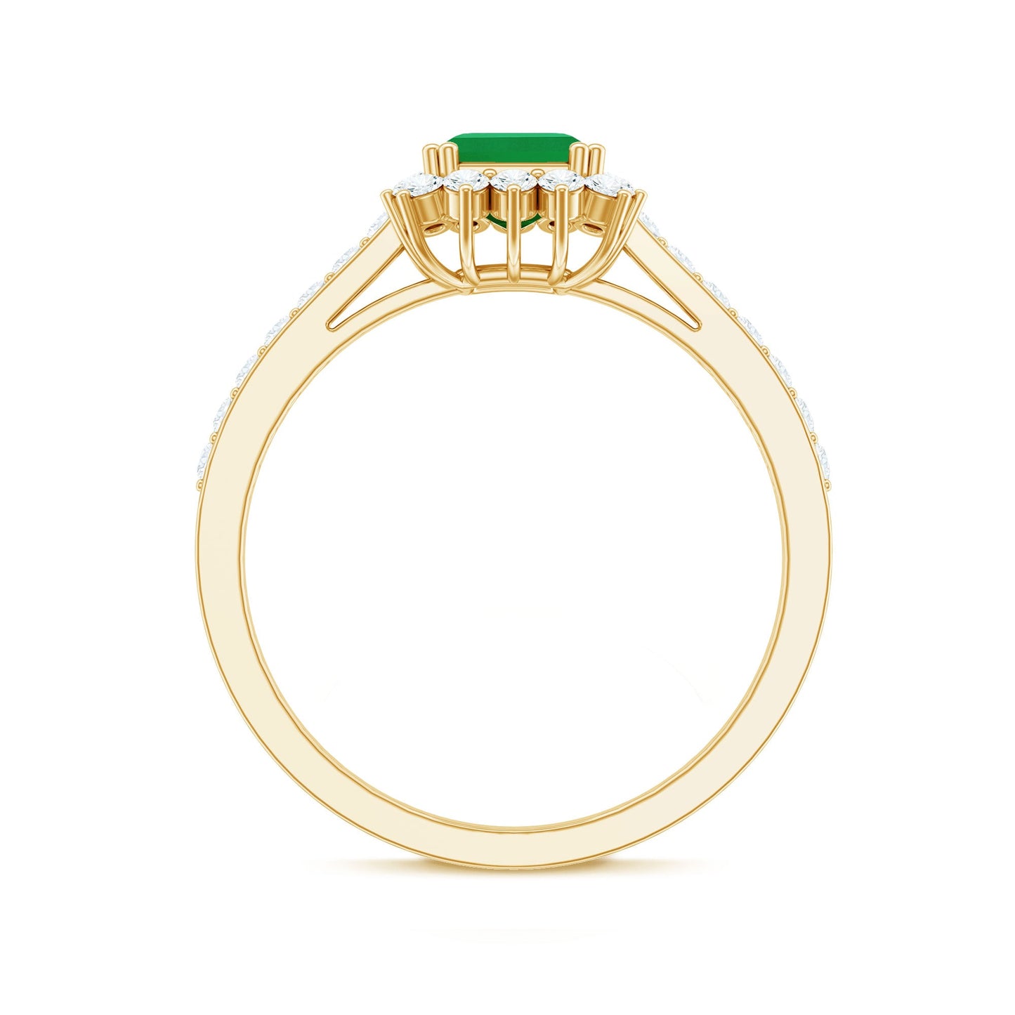 Natural Emerald Cut Emerald Engagement Ring with Diamond Halo