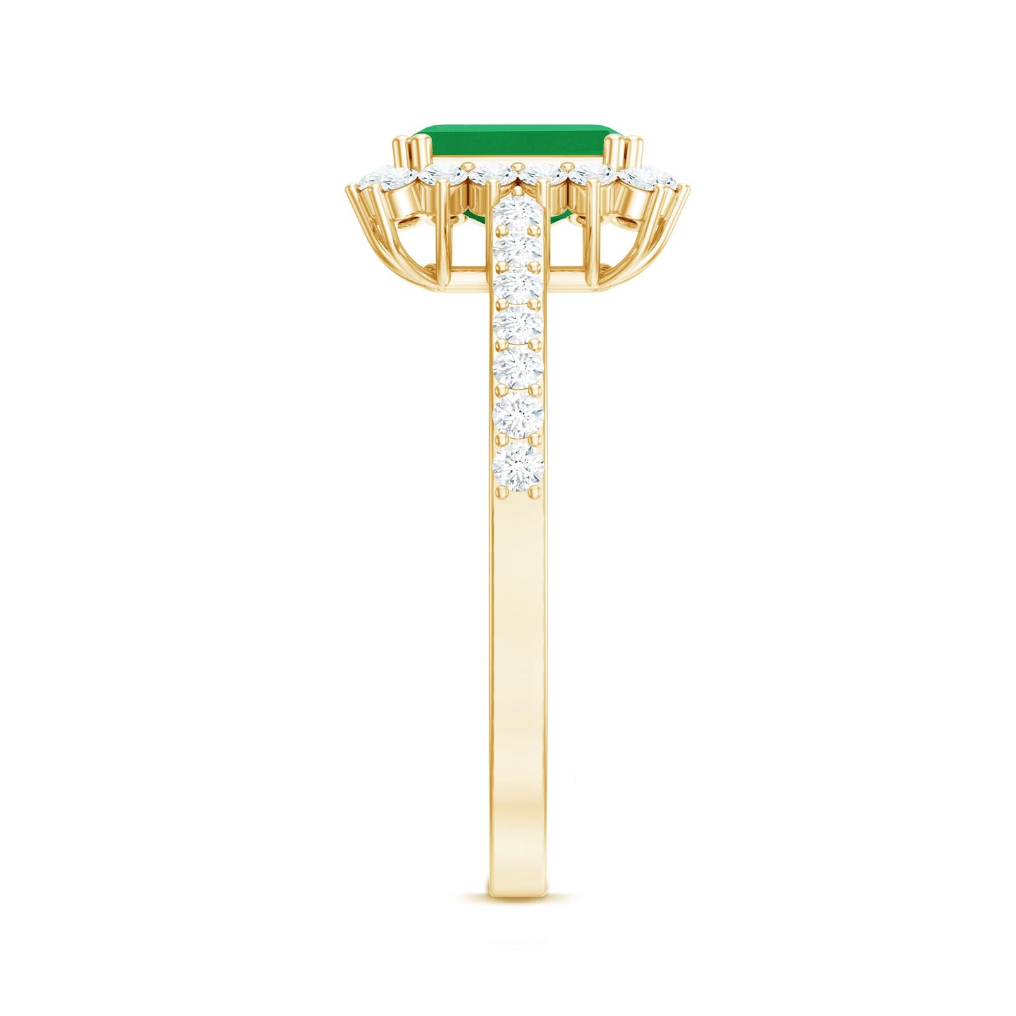 Natural Emerald Cut Emerald Engagement Ring with Diamond Halo