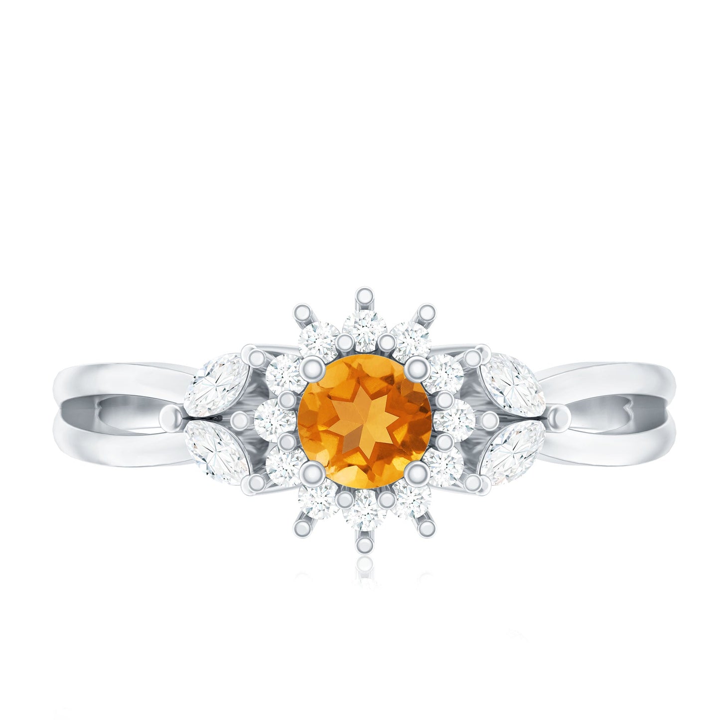 Nature Inspired Citrine Diamond Engagement Ring with Split Shank