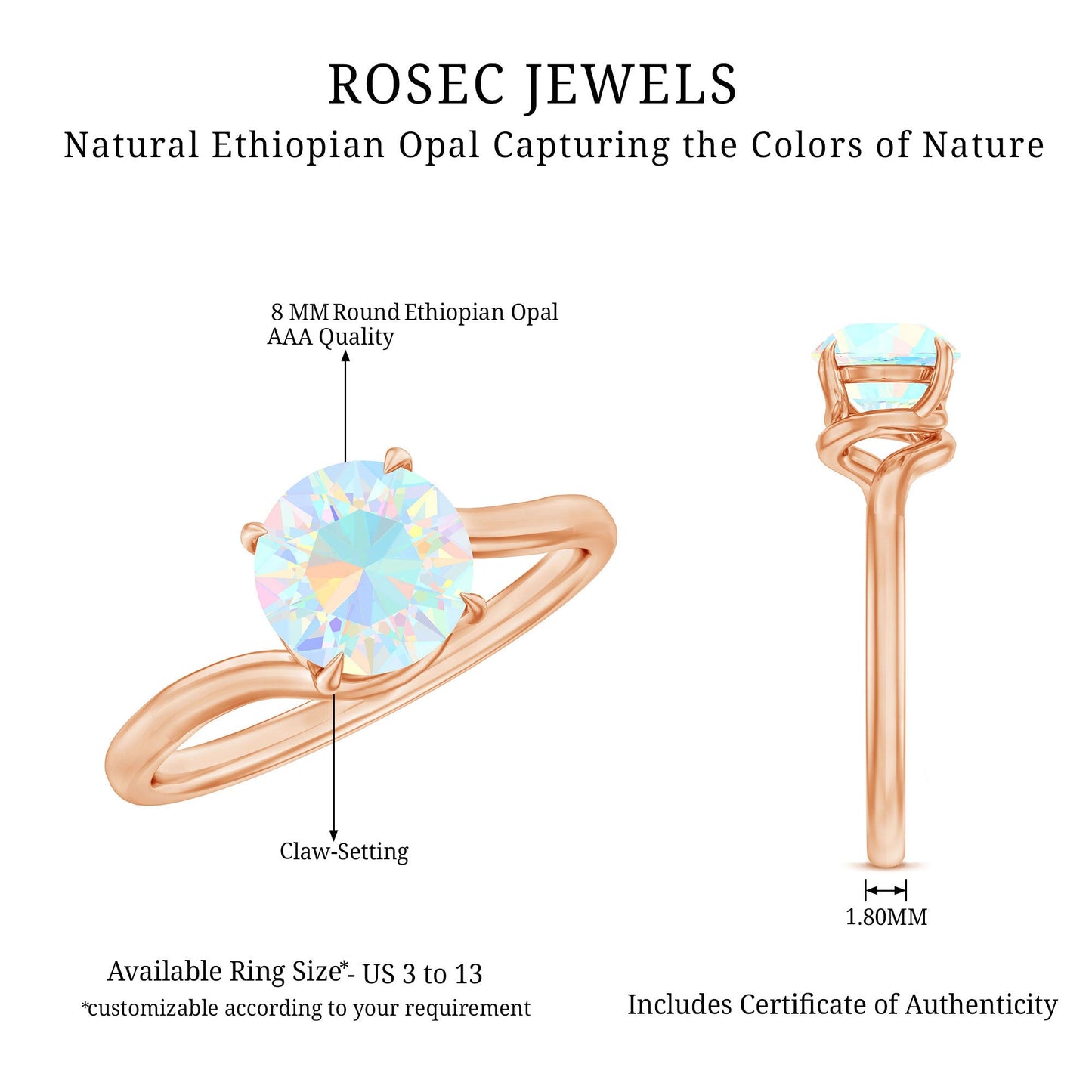 Certified Real Ethiopian Opal Solitaire Engagement Ring with Bypass Shank
