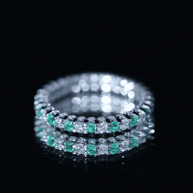 Alternate Round Emerald and Diamond Eternity Stackable Ring