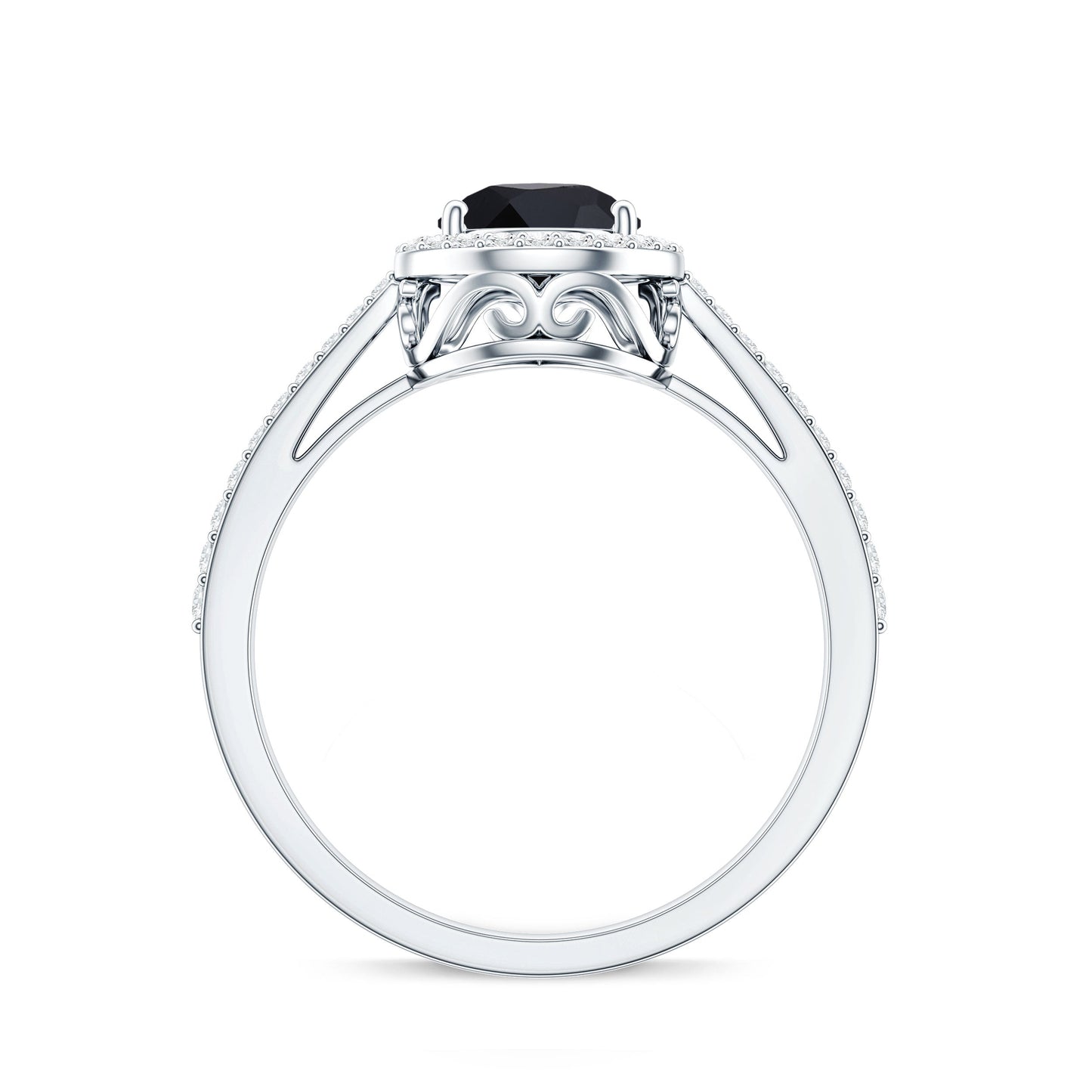 Natural Black Spinel Teardrop Engagement Ring with Diamond Halo