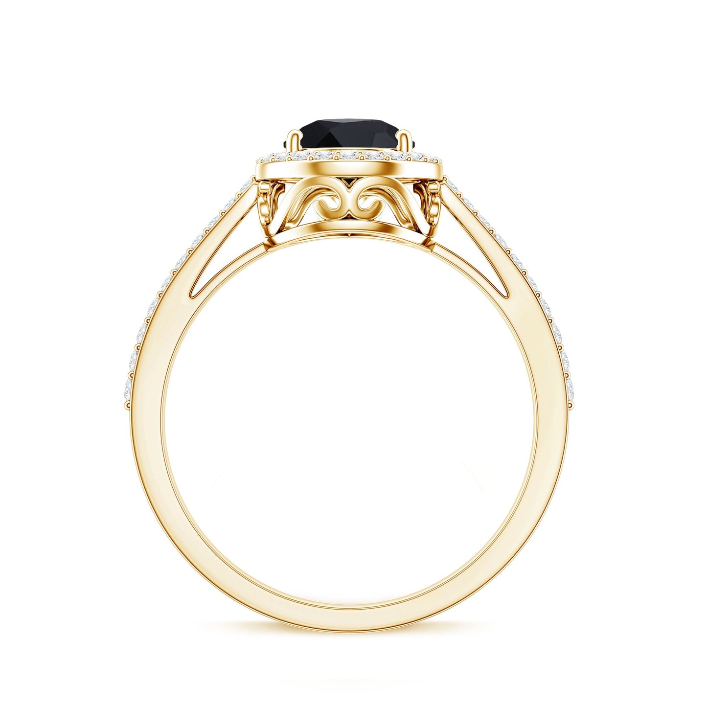 Natural Black Spinel Teardrop Engagement Ring with Diamond Halo