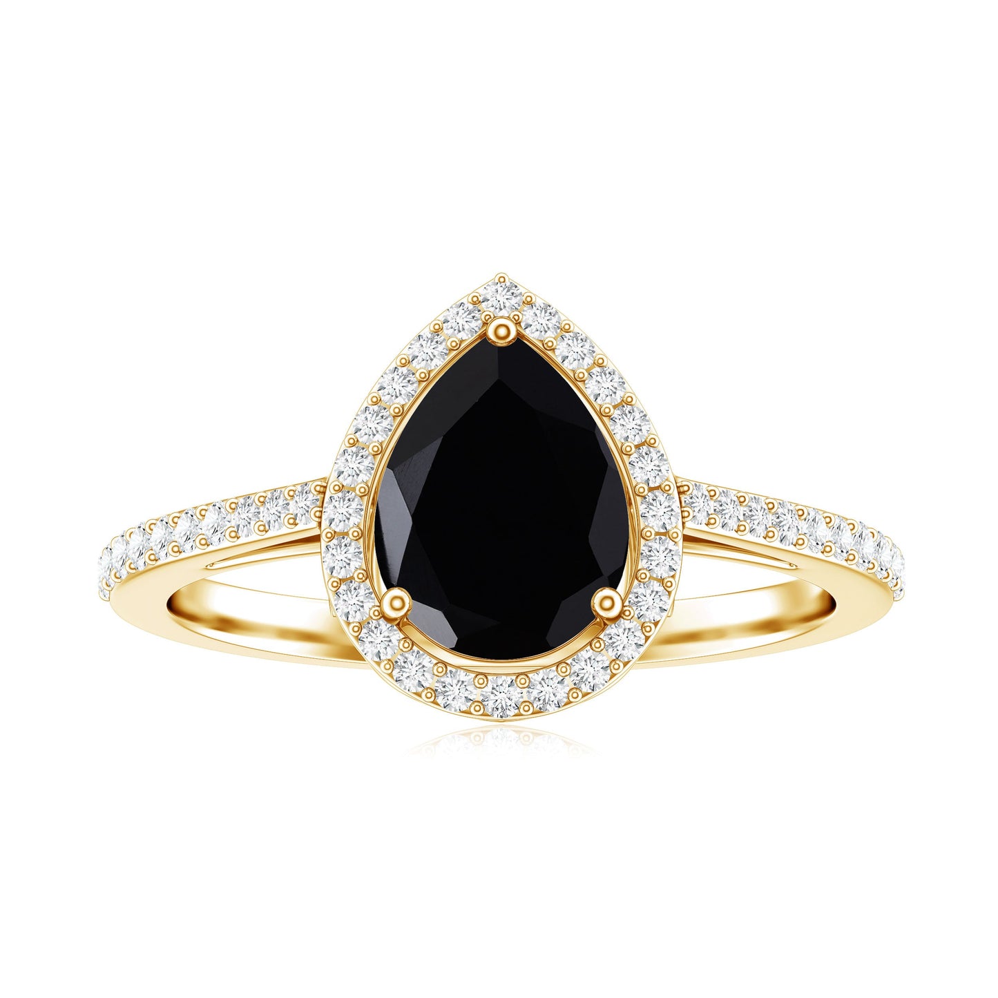 Natural Black Spinel Teardrop Engagement Ring with Diamond Halo