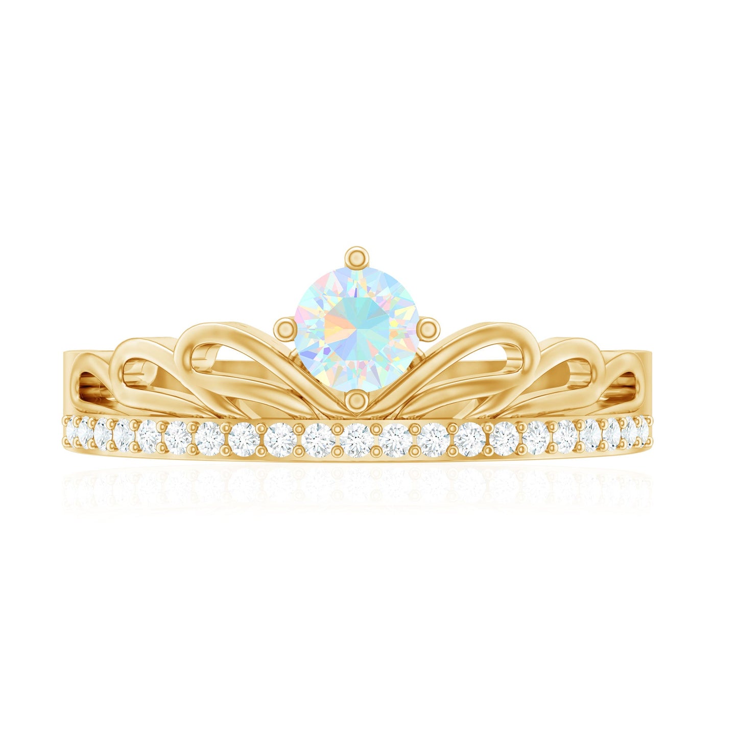 Natural Ethiopian Rainbow Opal Crown Promise Ring with Diamond