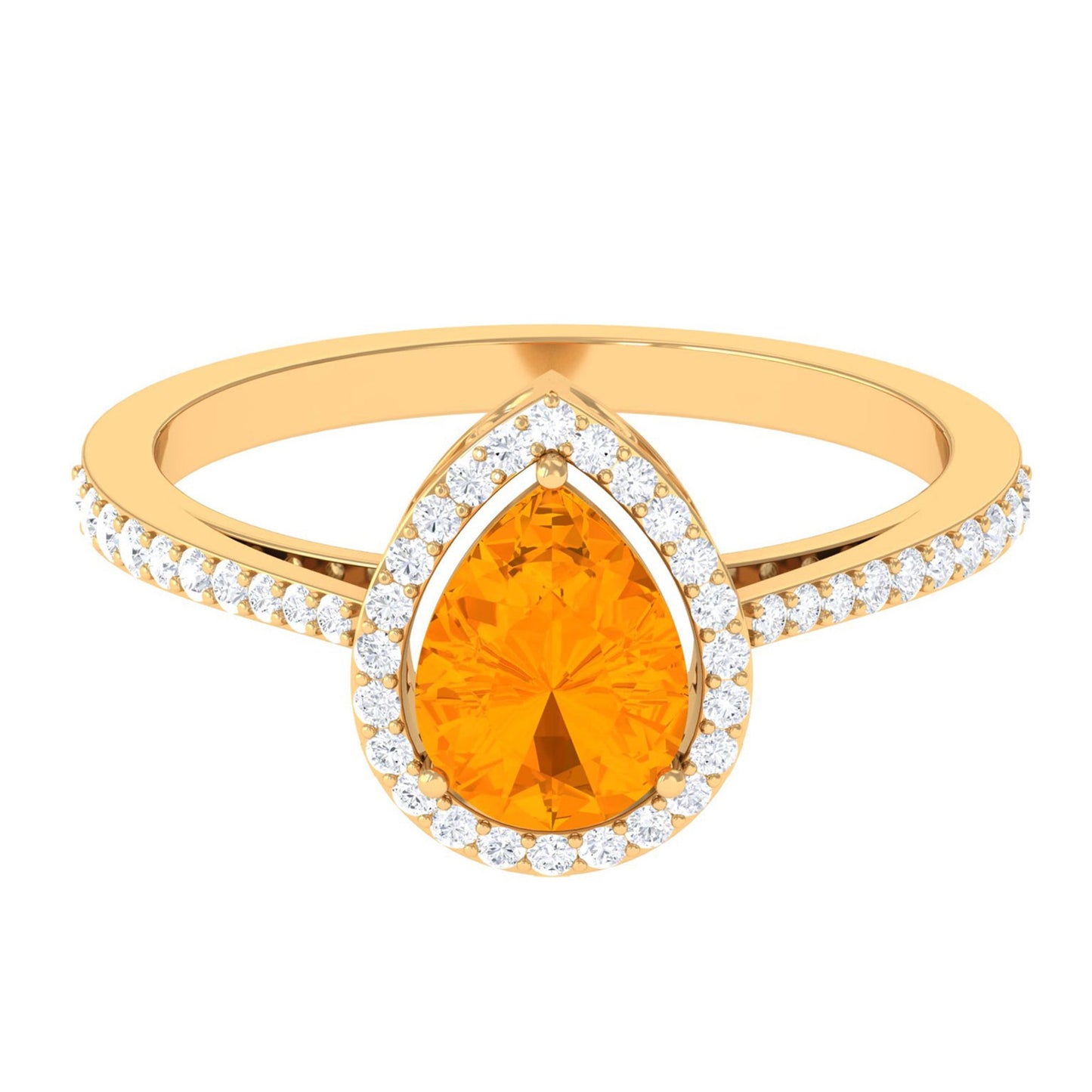 Real 0.6 Carat Fire Opal Teardrop Engagement Ring with Diamond Halo
