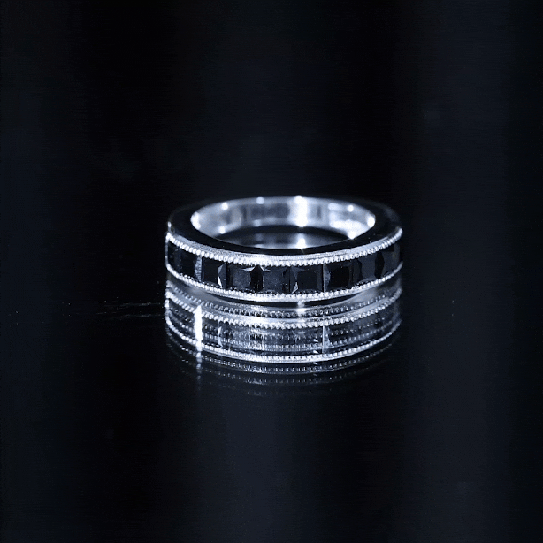 Princess Cut Black Spinel Half Eternity Band Ring