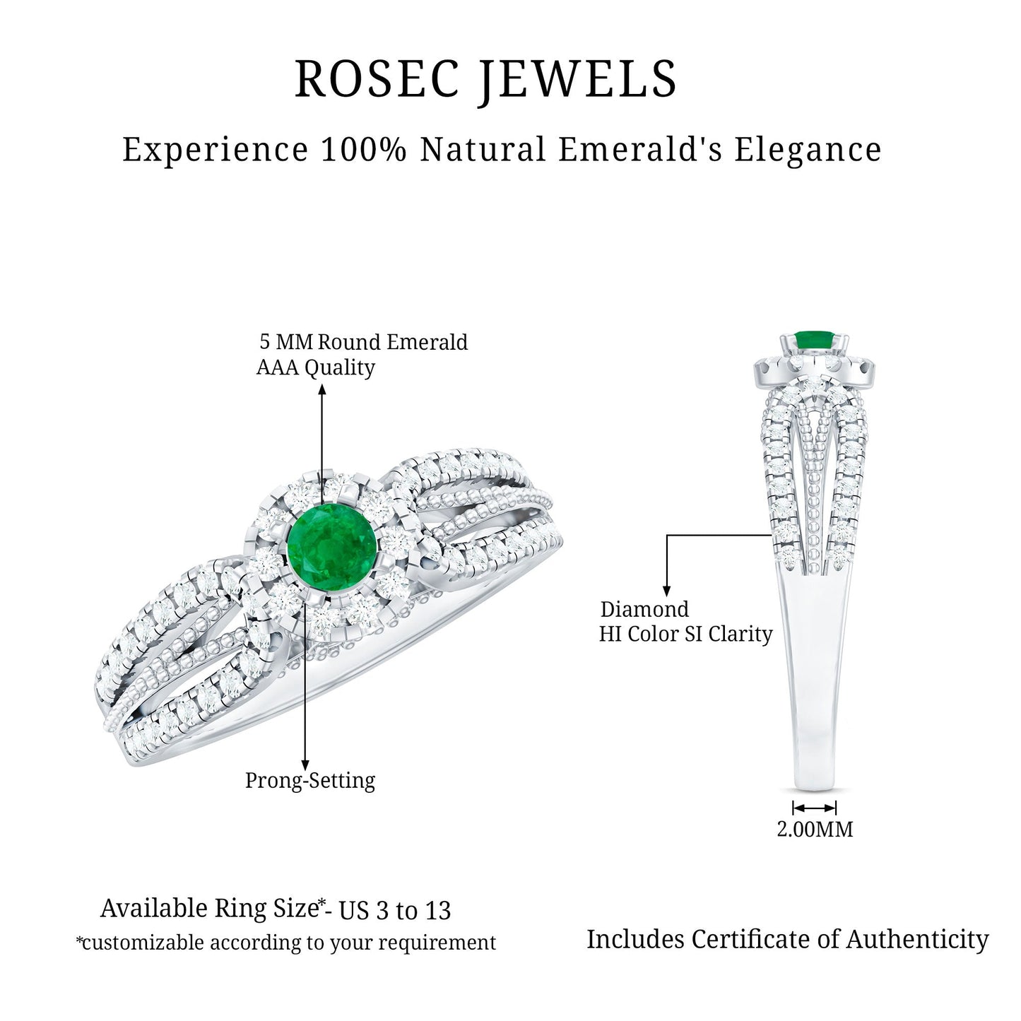 Natural Emerald Vintage Looking Engagement Ring with Diamond