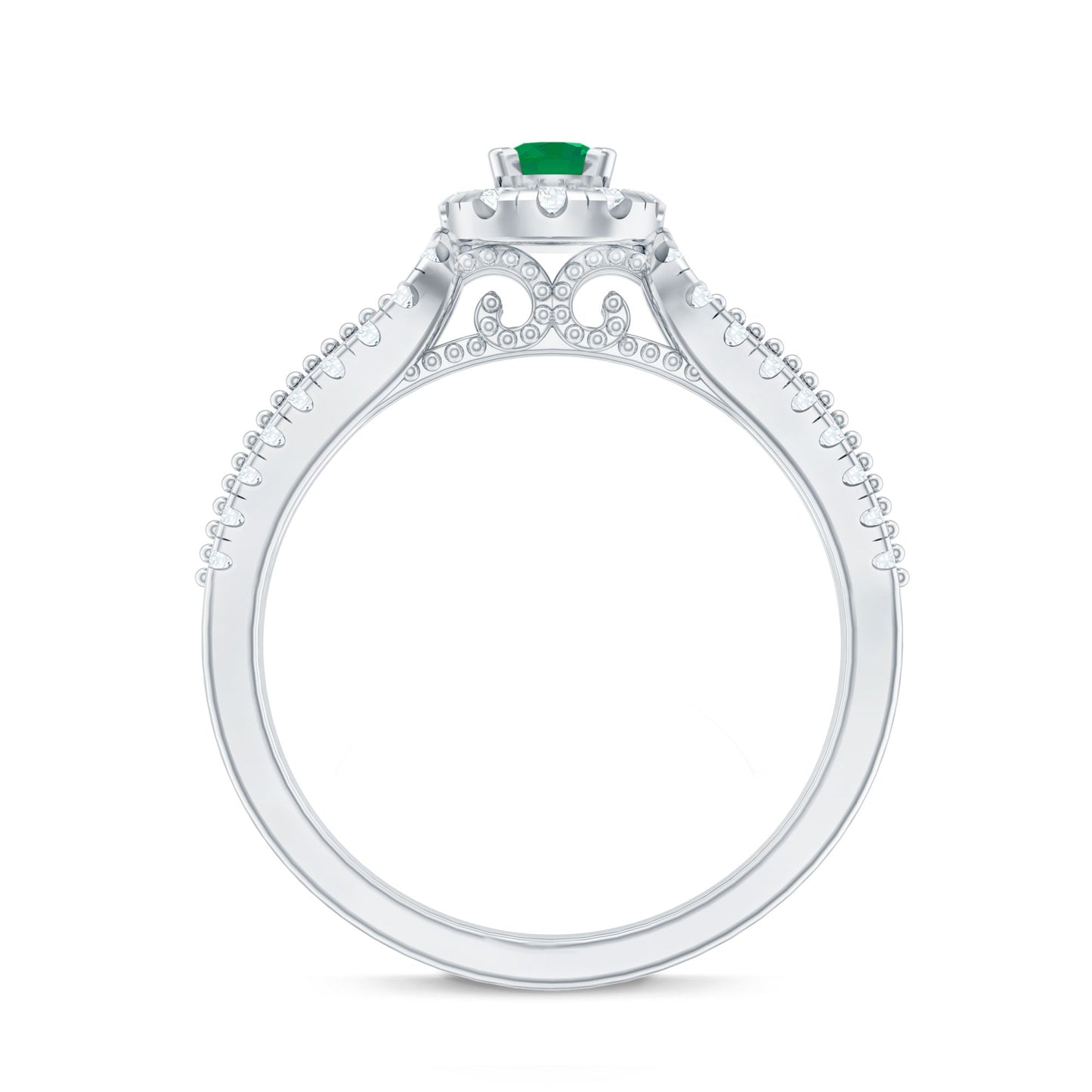 Natural Emerald Vintage Looking Engagement Ring with Diamond