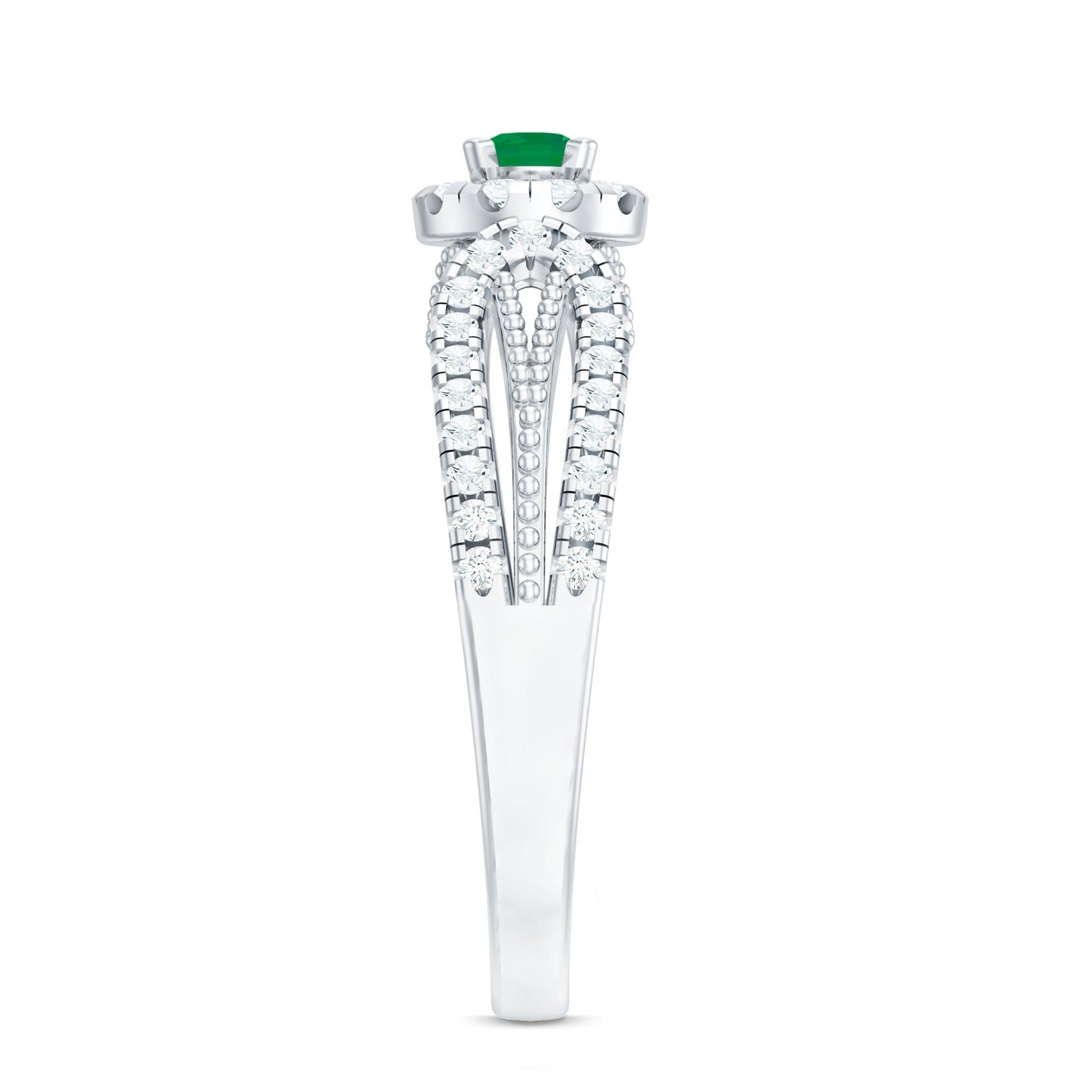 Natural Emerald Vintage Looking Engagement Ring with Diamond