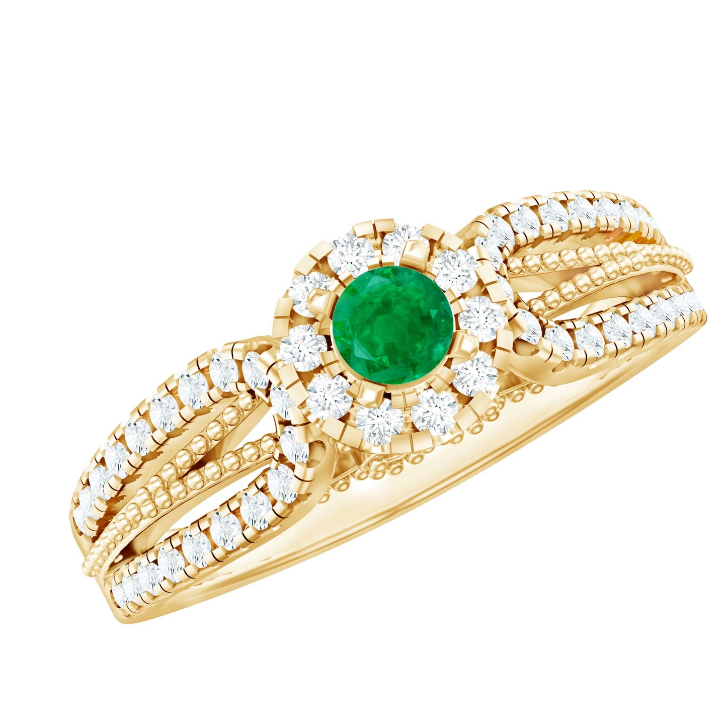 Natural Emerald Vintage Looking Engagement Ring with Diamond