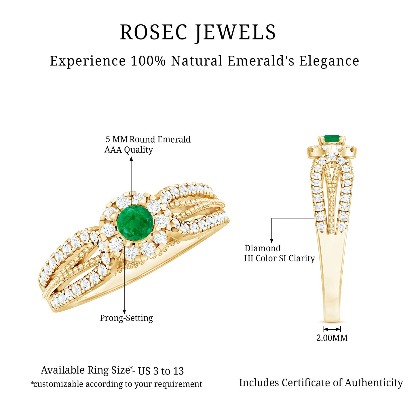 Natural Emerald Vintage Looking Engagement Ring with Diamond
