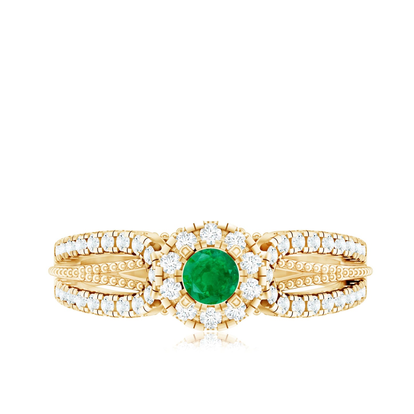 Natural Emerald Vintage Looking Engagement Ring with Diamond
