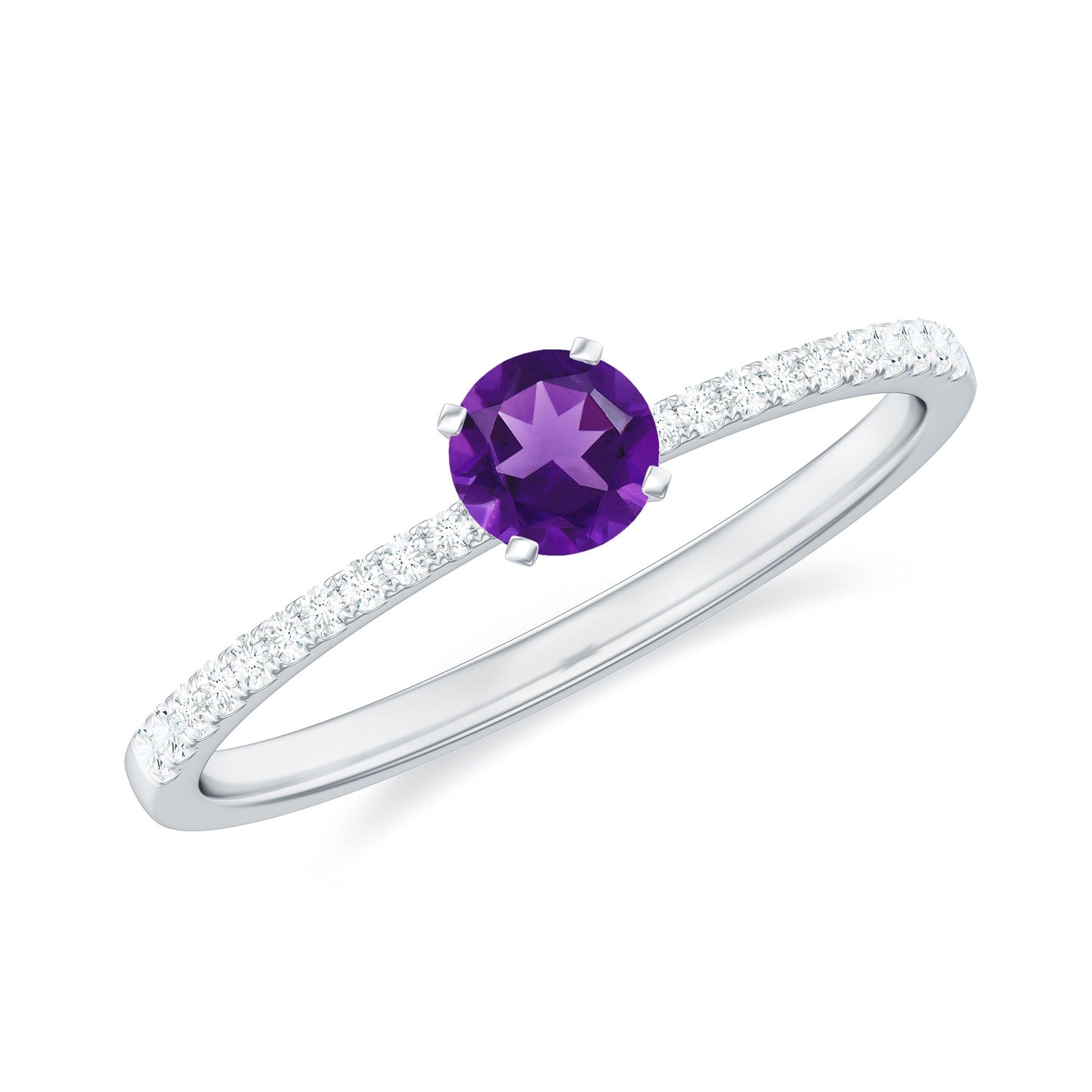 Real Amethyst Promise Ring with Diamond for Women