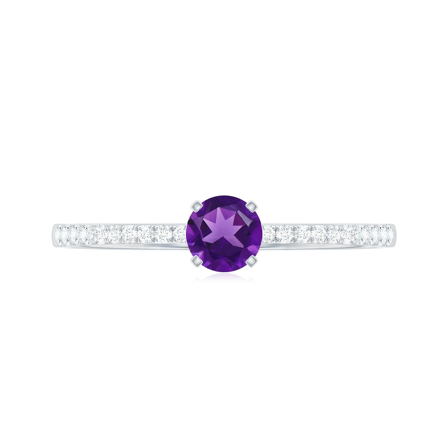 Real Amethyst Promise Ring with Diamond for Women