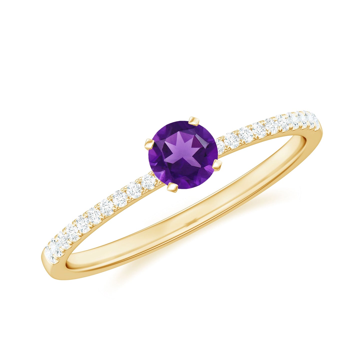 Real Amethyst Promise Ring with Diamond for Women