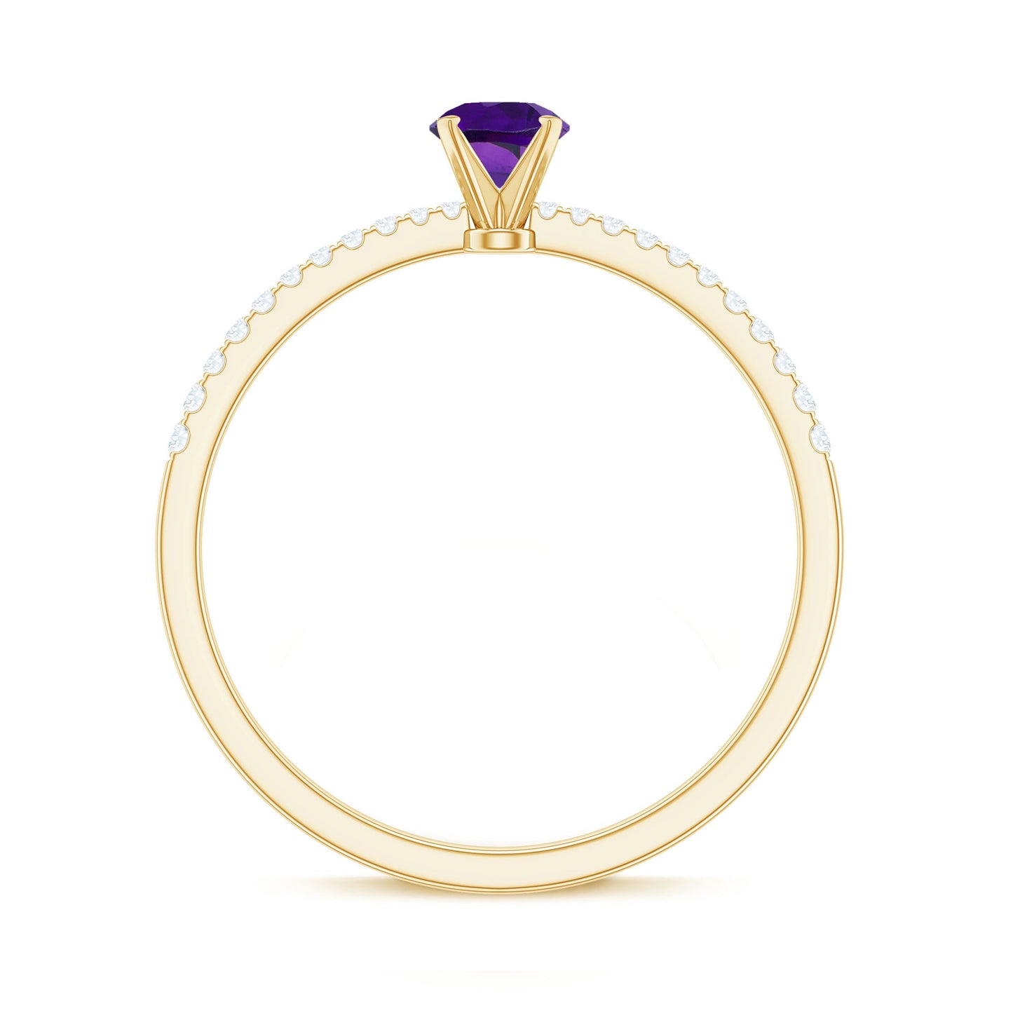 Real Amethyst Promise Ring with Diamond for Women