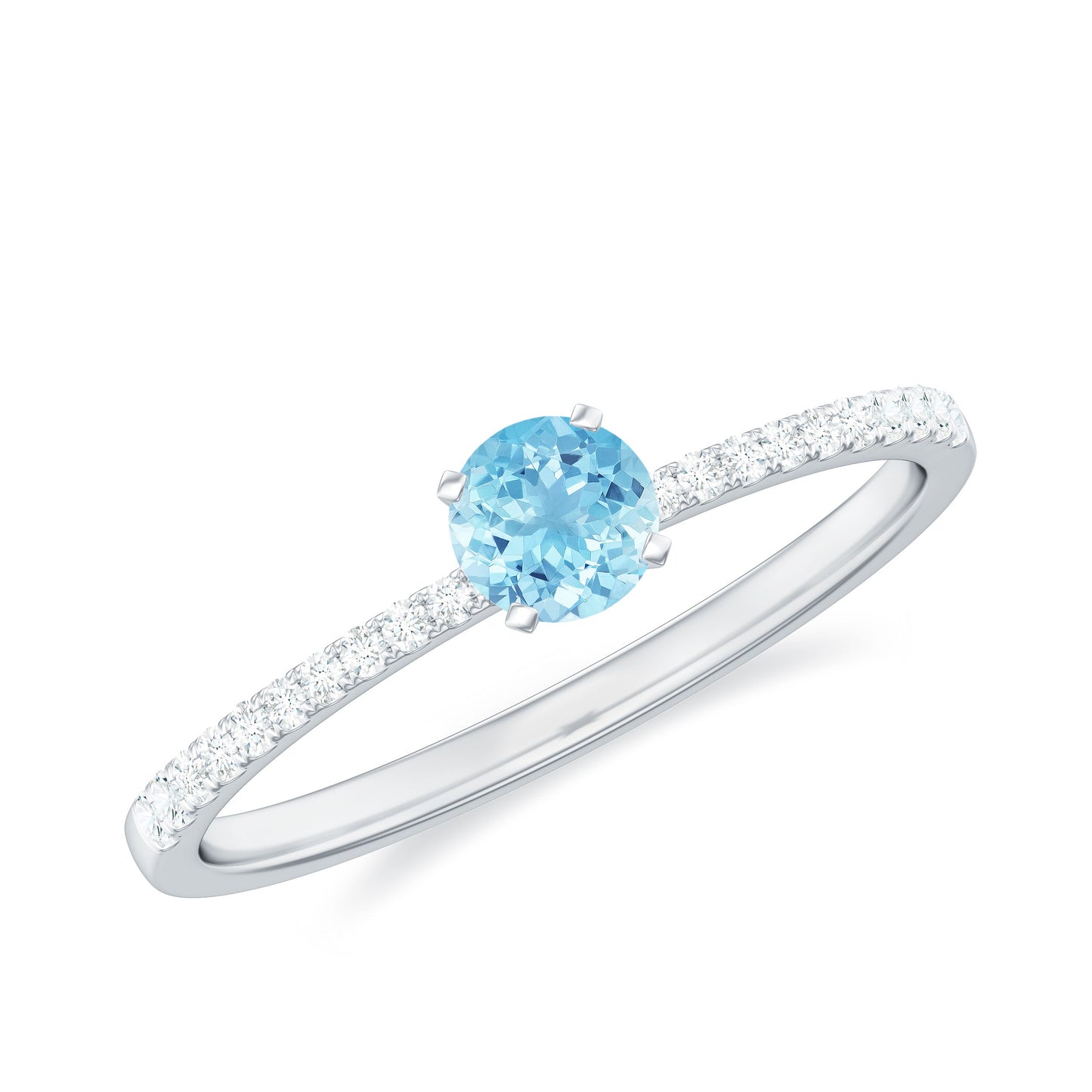Natural Aquamarine Promise Ring with Diamond Side Stones
