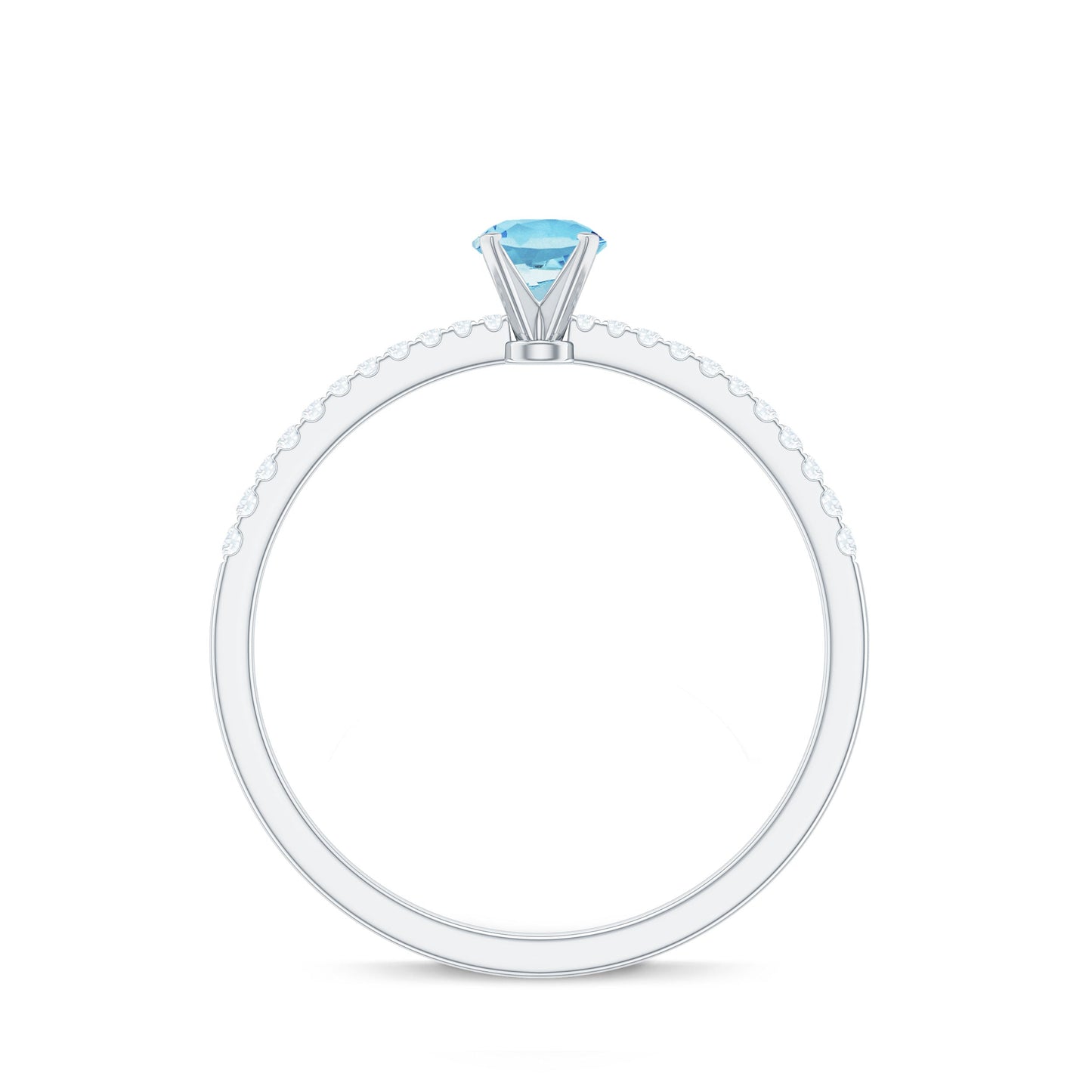 Natural Aquamarine Promise Ring with Diamond Side Stones