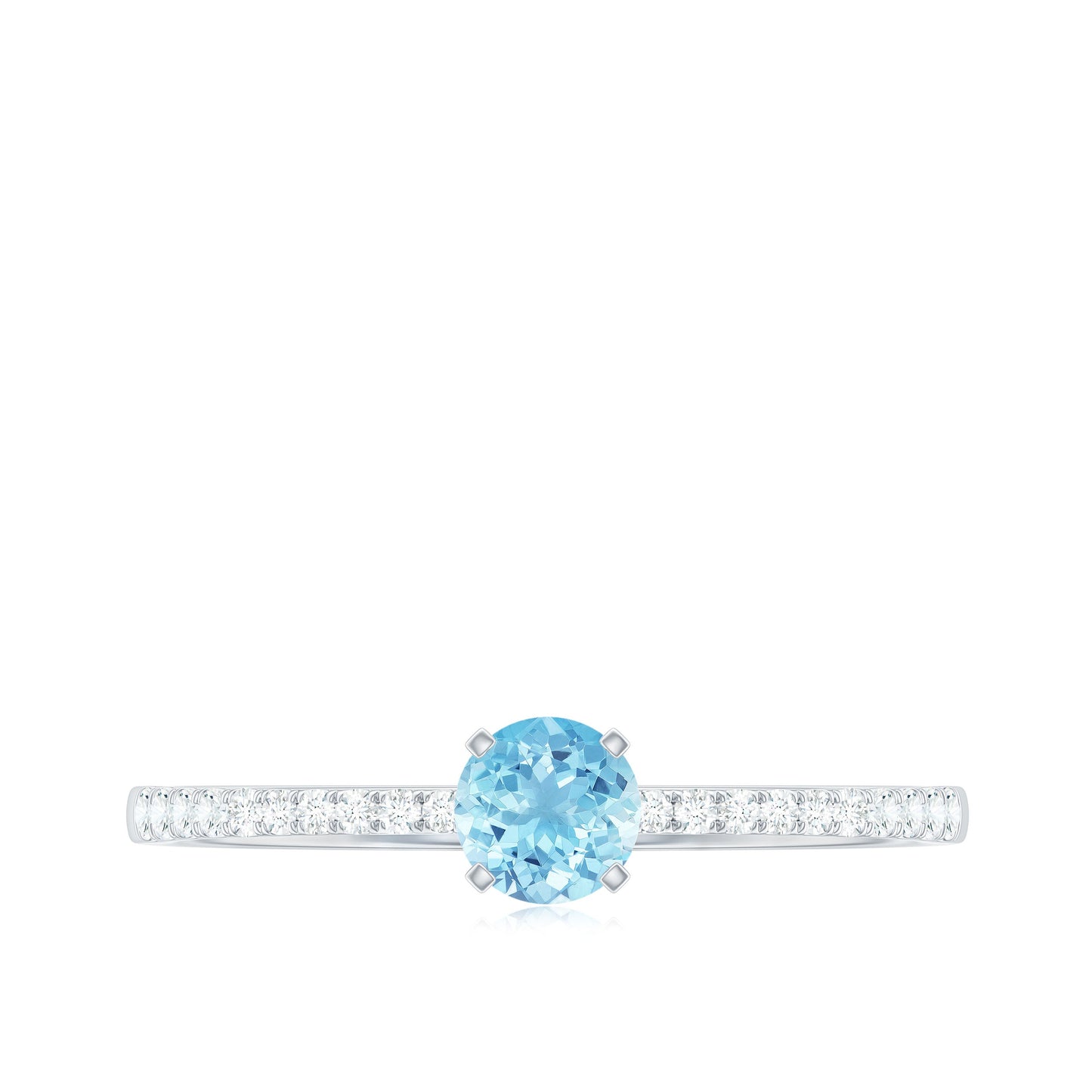 Natural Aquamarine Promise Ring with Diamond Side Stones