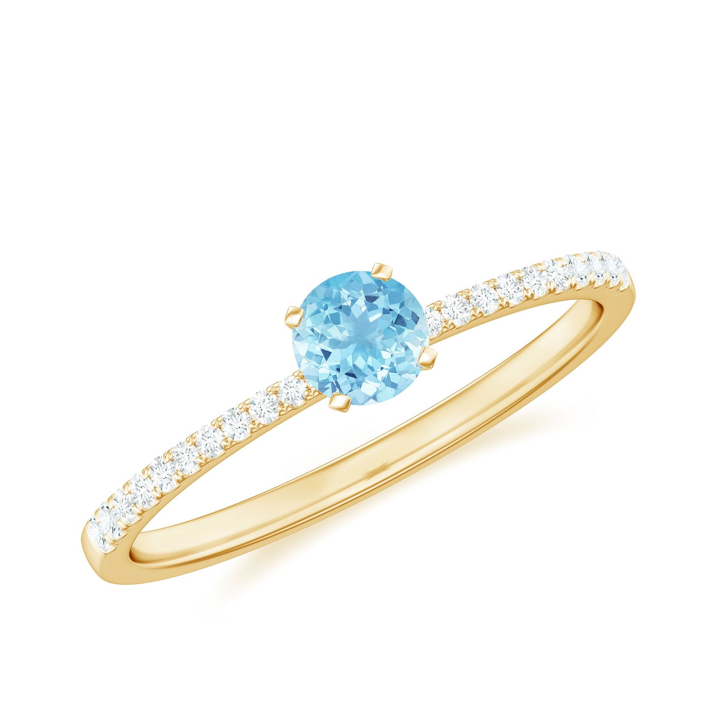 Natural Aquamarine Promise Ring with Diamond Side Stones