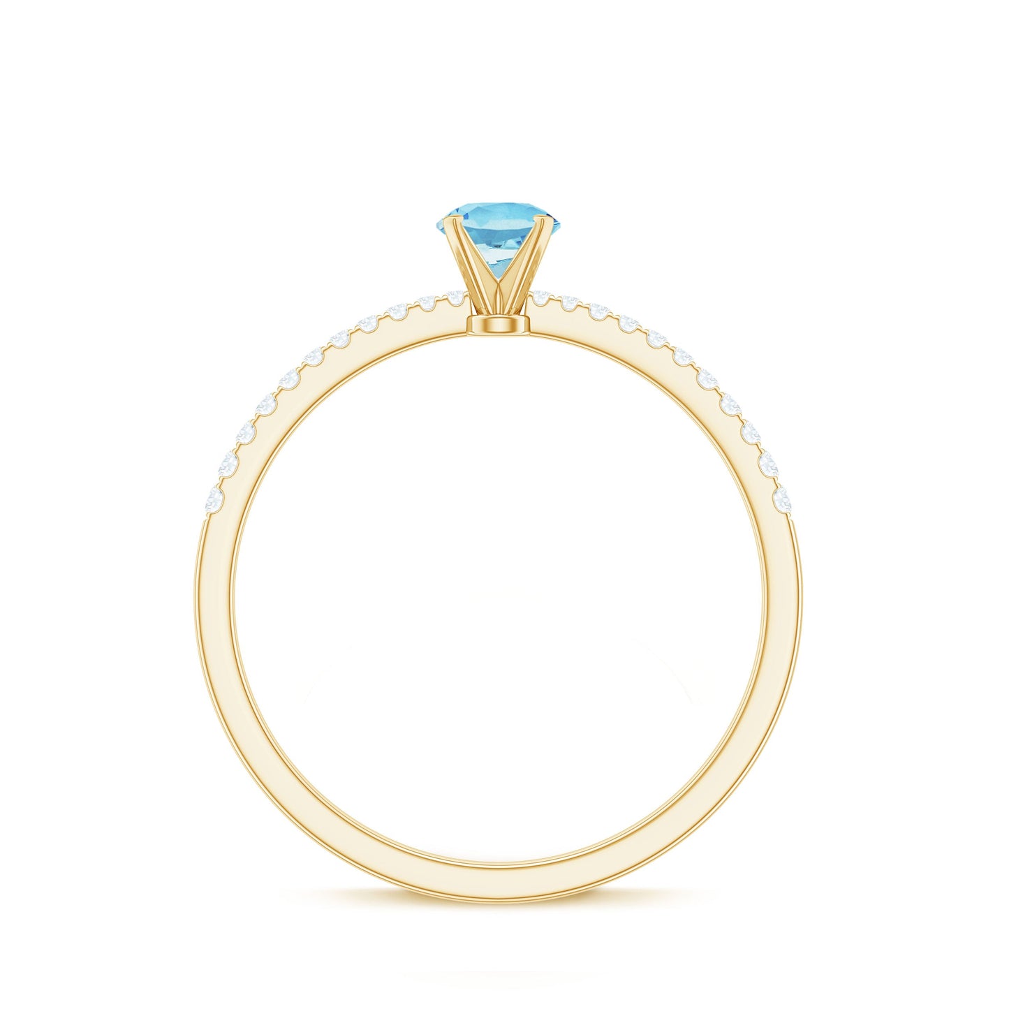 Natural Aquamarine Promise Ring with Diamond Side Stones