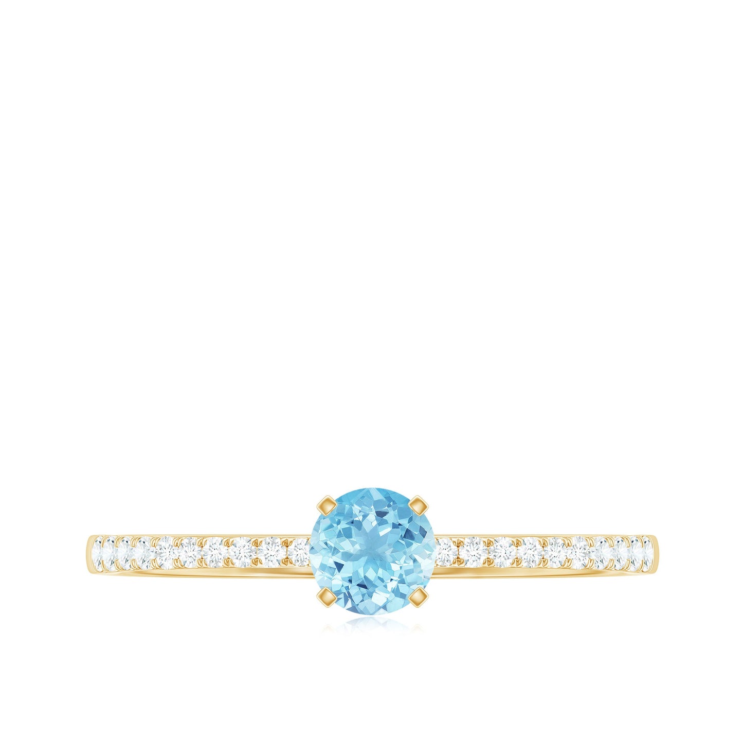 Natural Aquamarine Promise Ring with Diamond Side Stones