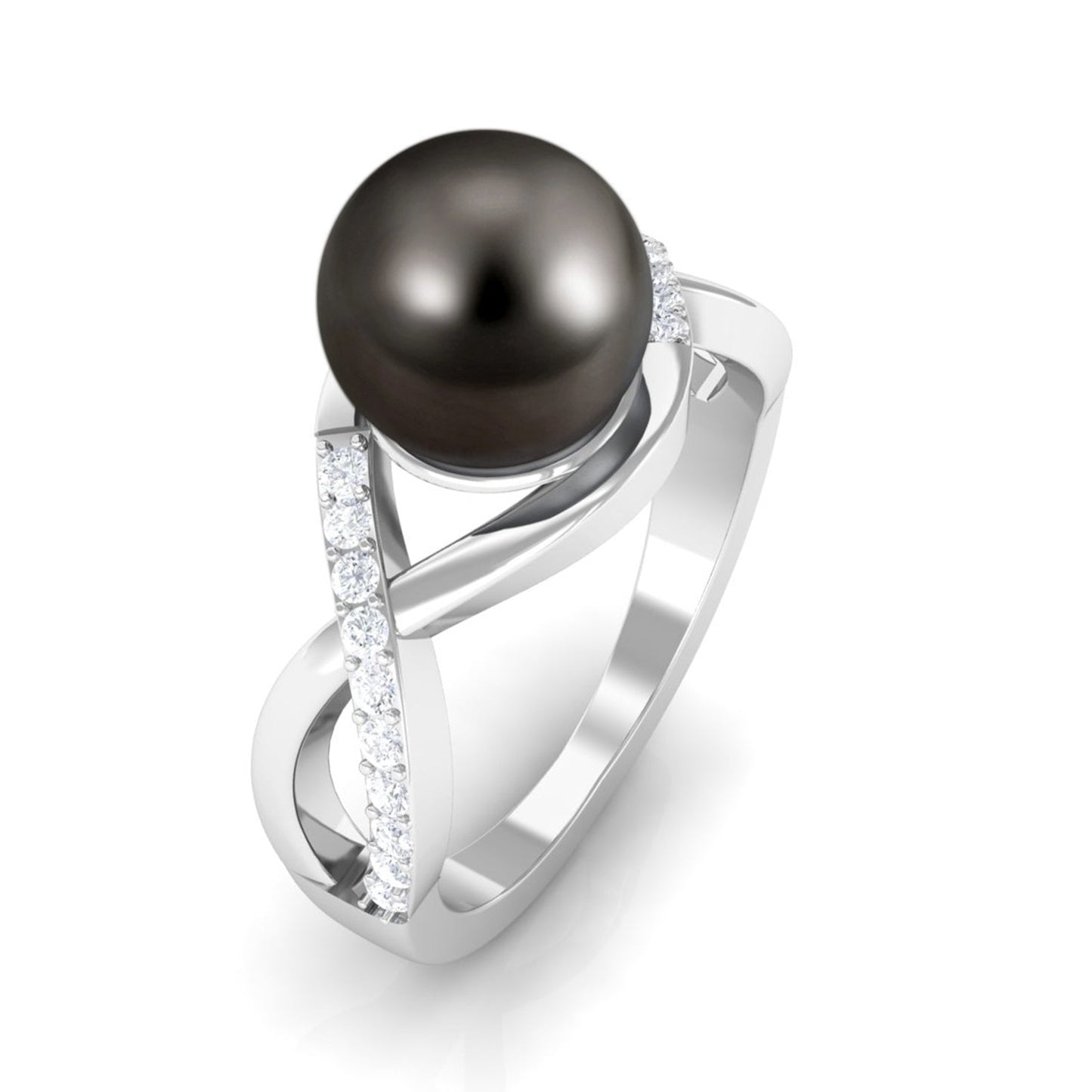 Tahitian Pearl Crossover Diamond Infinity Engagement Ring