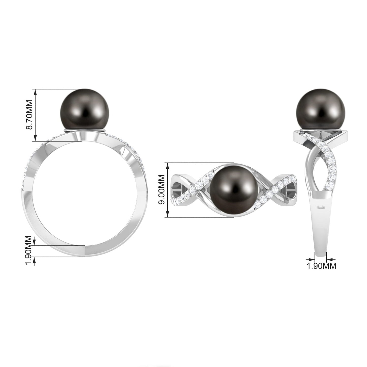 Tahitian Pearl Crossover Diamond Infinity Engagement Ring