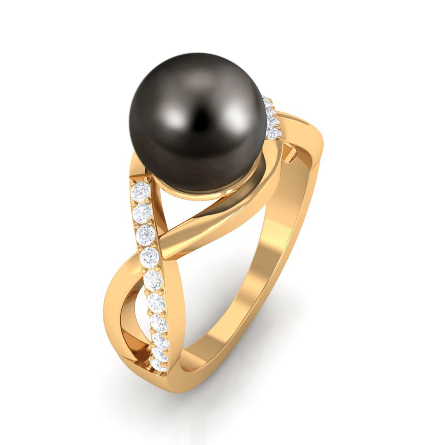 Tahitian Pearl Crossover Diamond Infinity Engagement Ring
