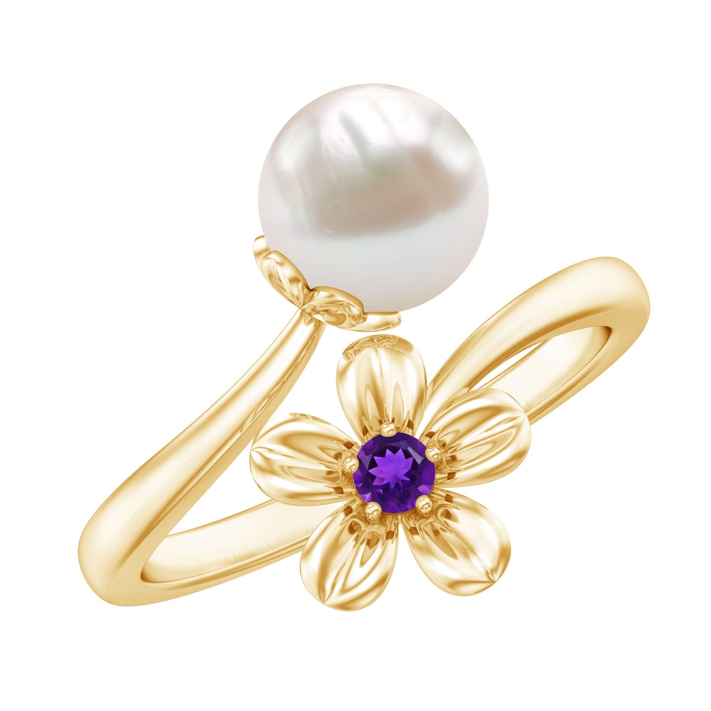 Cultured 3 Carat Freshwater Pearl Flower Ring with Amethyst