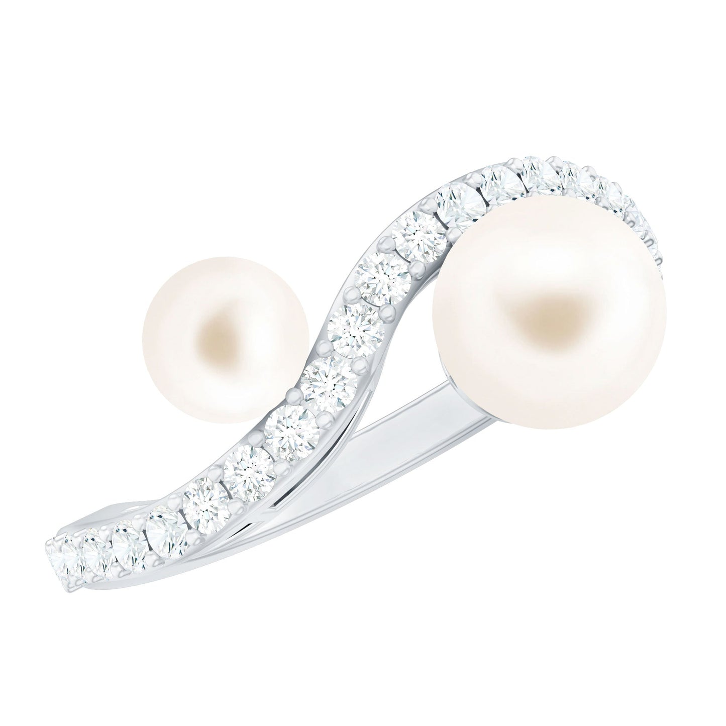 Natural Freshwater Pearl Toi Et Moi Engagement Ring with Diamond