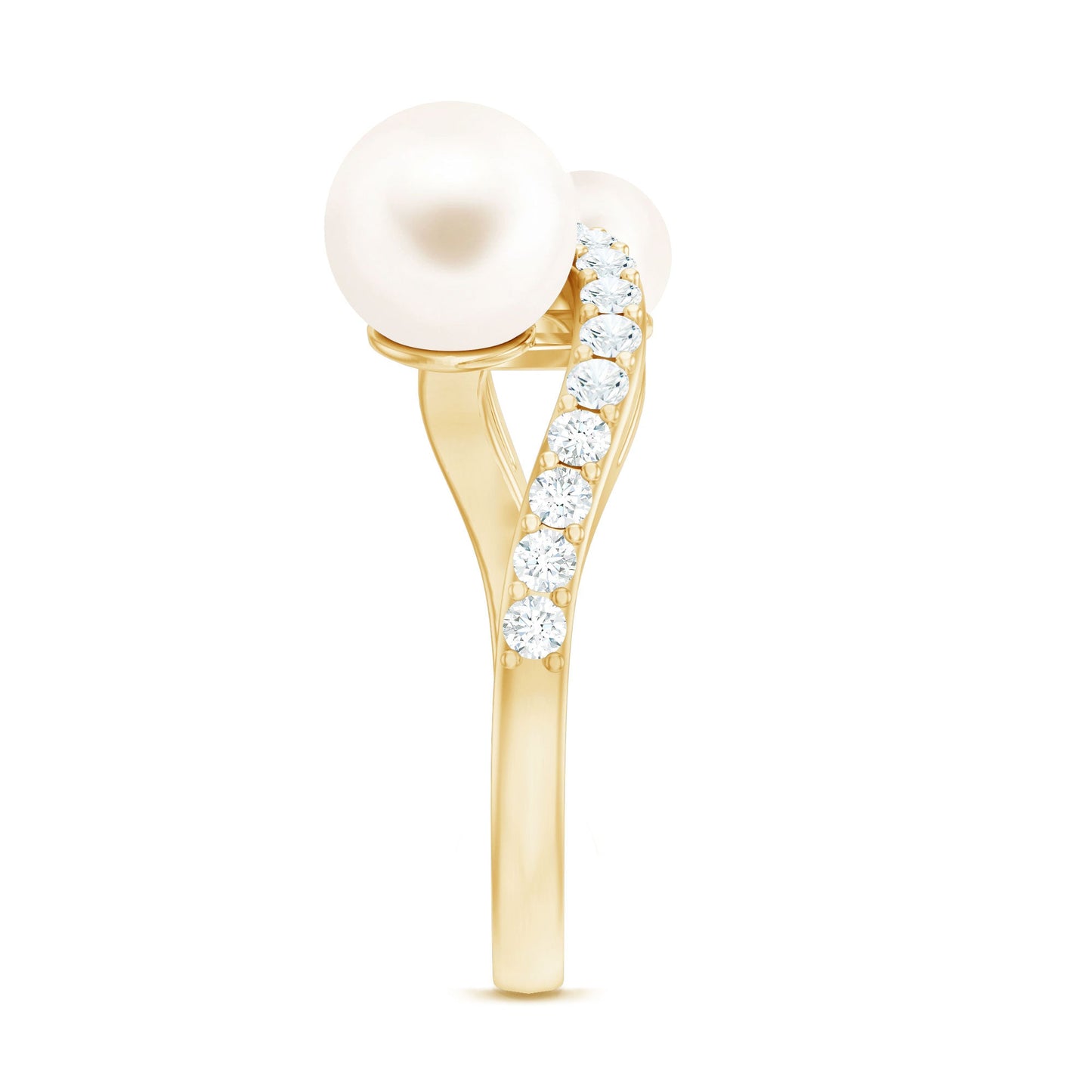 Natural Freshwater Pearl Toi Et Moi Engagement Ring with Diamond