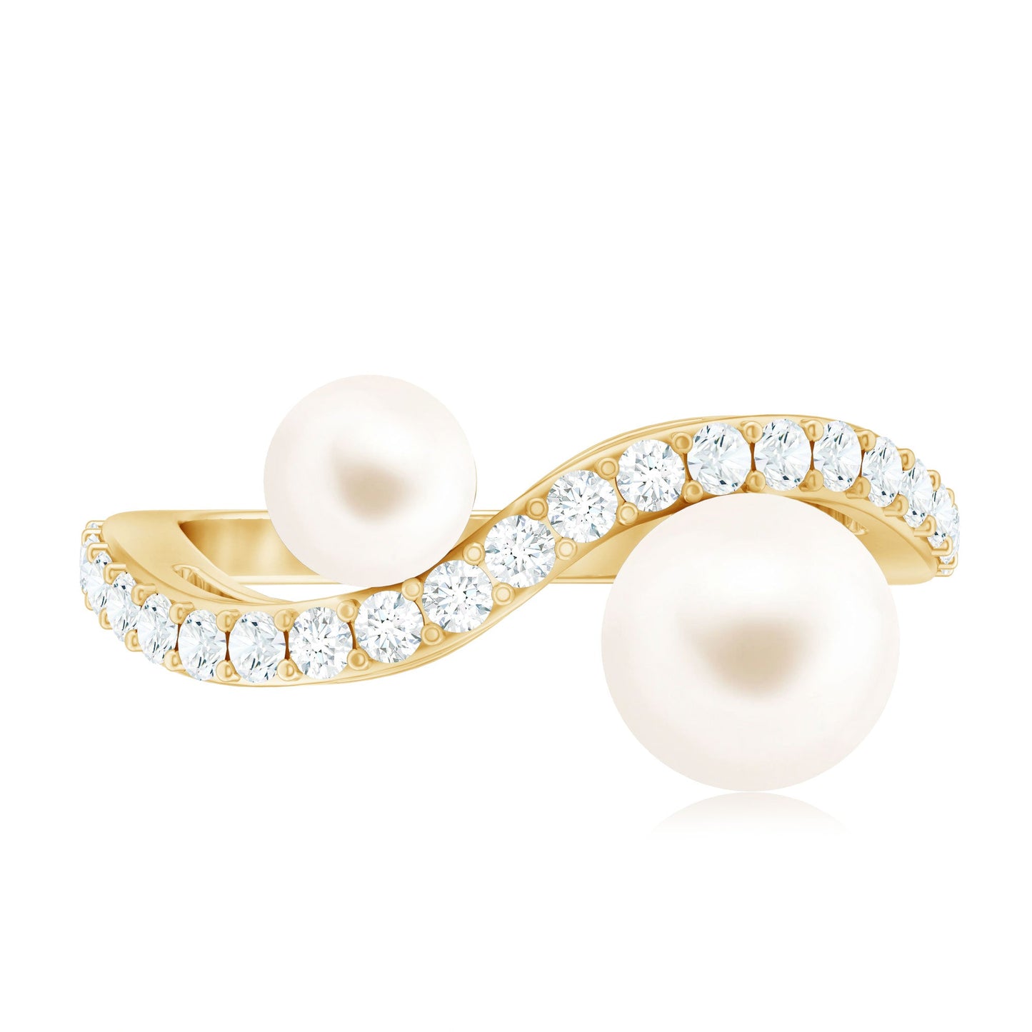 Natural Freshwater Pearl Toi Et Moi Engagement Ring with Diamond