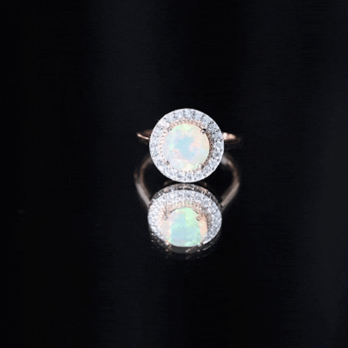 Vintage Inspired 2 Carat Opalescent Engagement Ring with Diamond Halo