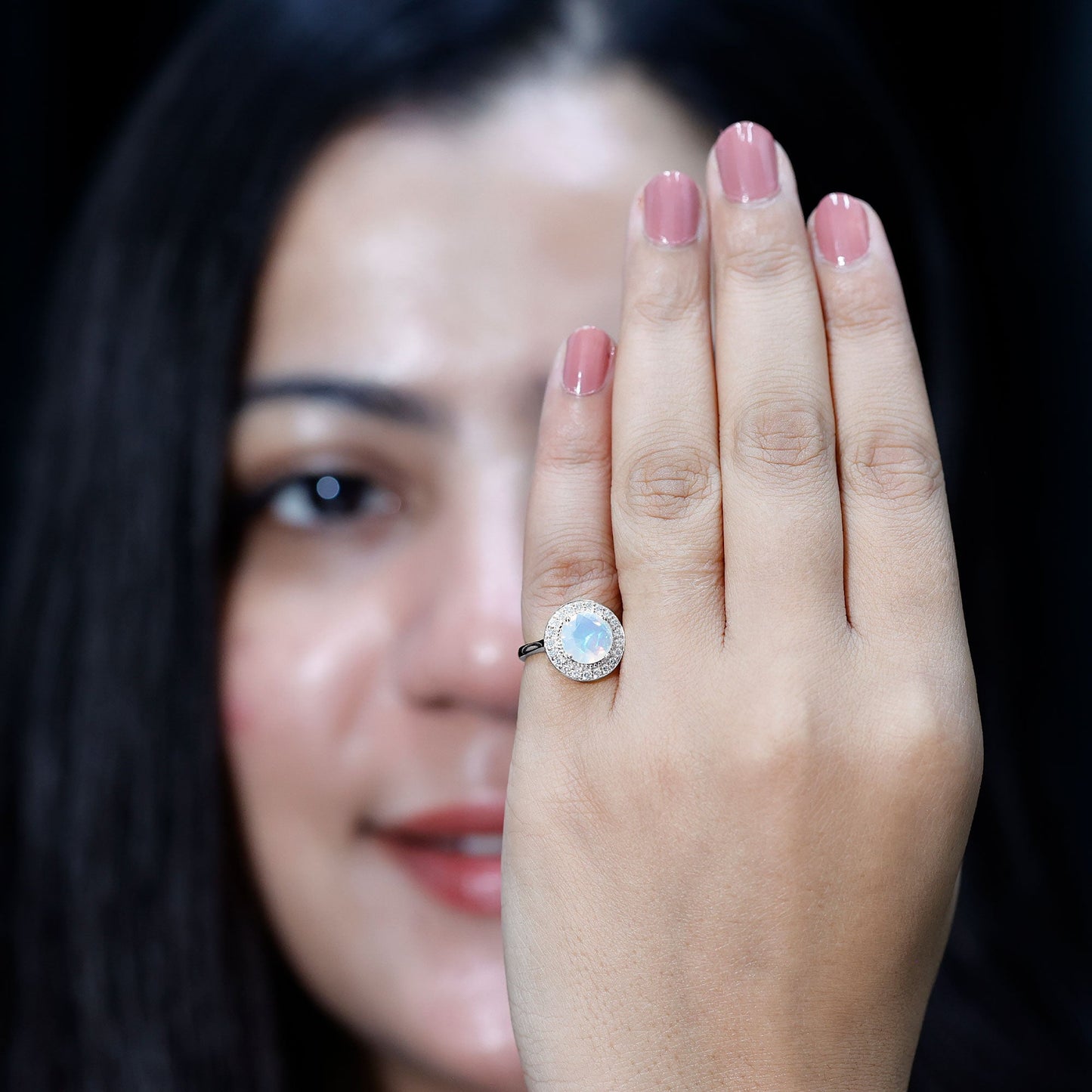 Vintage Inspired 2 Carat Opalescent Engagement Ring with Diamond Halo