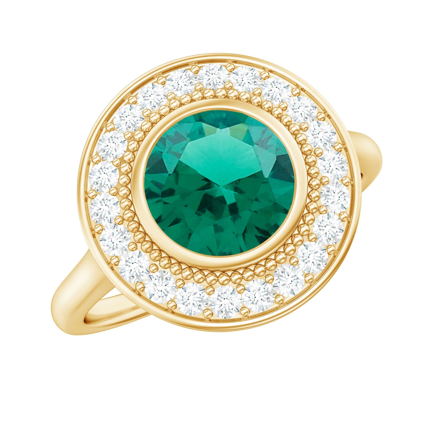 Vintage Looking 2 Carat Lab Grown Emerald Engagement Ring with Halo