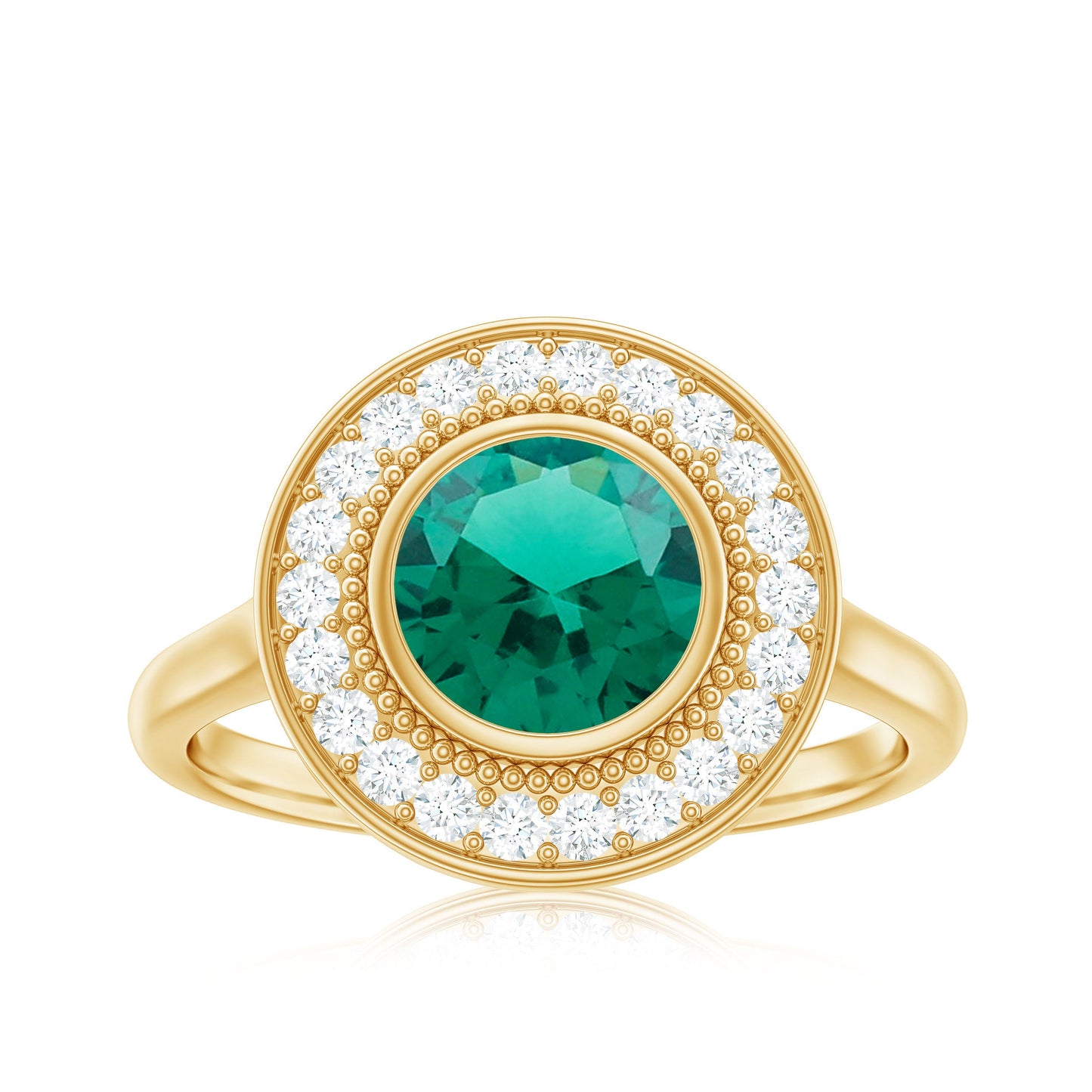 Vintage Looking 2 Carat Lab Grown Emerald Engagement Ring with Halo