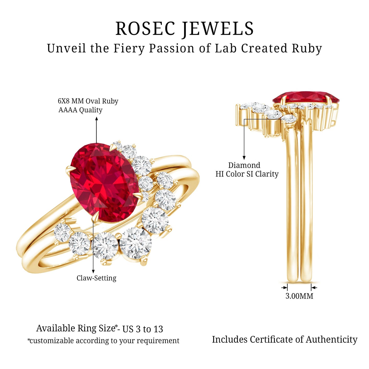 Oval Created Ruby Solitaire Wedding Ring Set with Diamond
