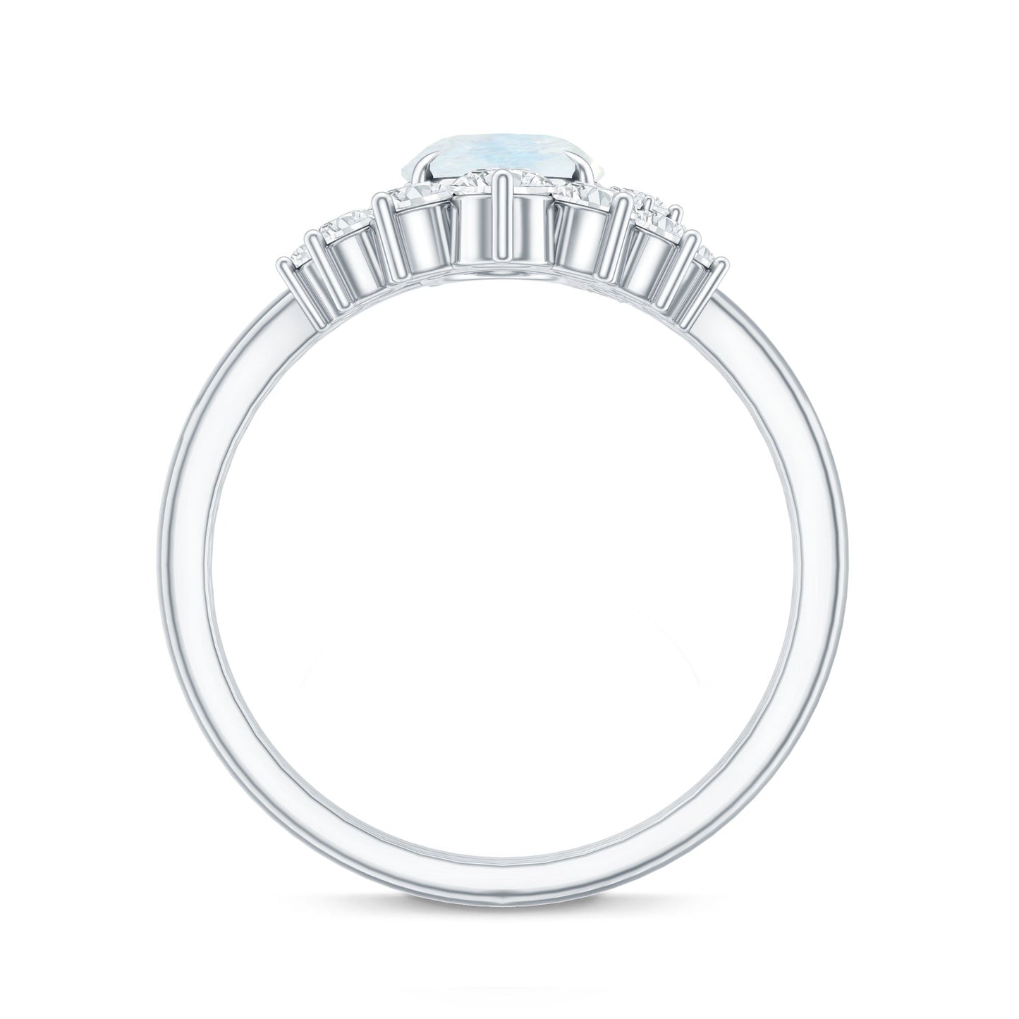 0.6 Carat Oval Moonstone and Diamond Engagement Ring Set