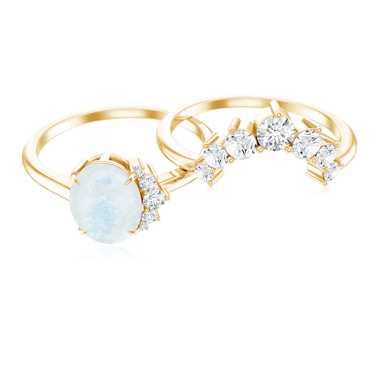0.6 Carat Oval Moonstone and Diamond Engagement Ring Set